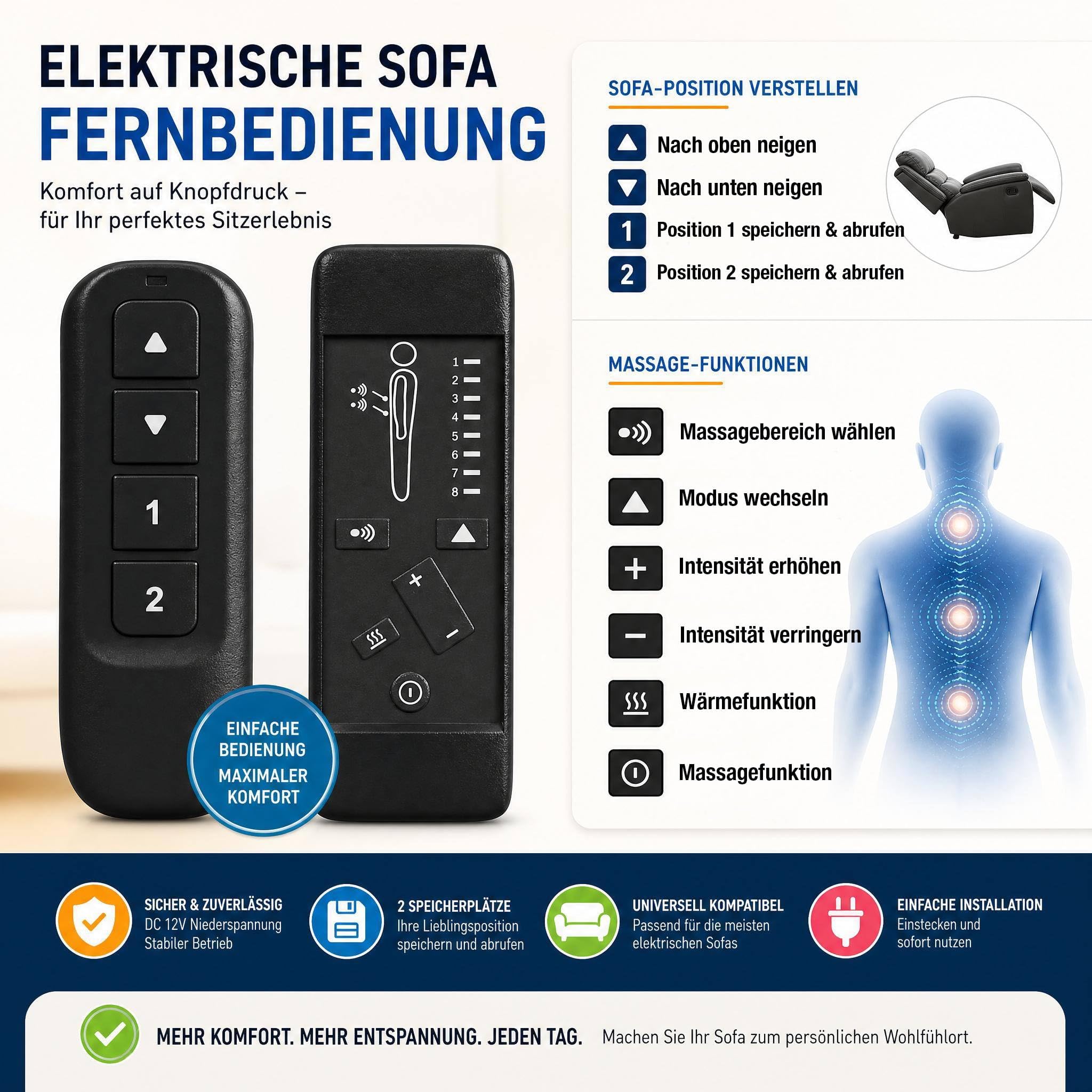 Elektrischer Massagesessel mit Aufstehhilfe, 8 Massage-Modi | Heizfunktion, Liegefunktion, Hohe Rückenlehne, gepolsterter PU-Ledersitz, USB-Anschluss, Seitentaschen & 2 Getränkehalter