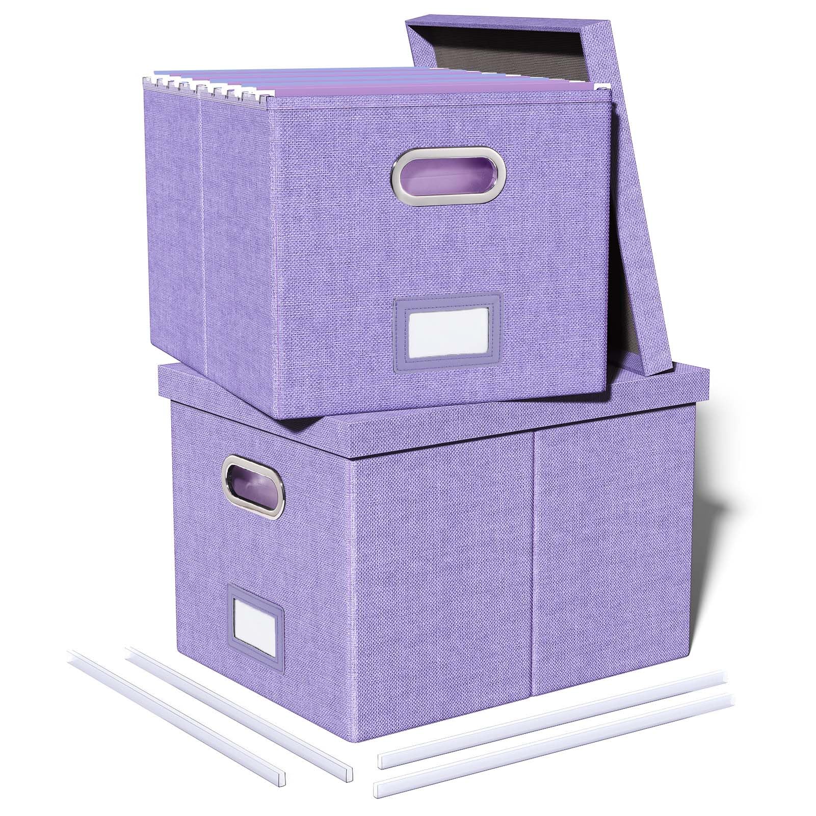 2 Pack File Storage Organizer, Filing Box, Portable File Box with Lid, Fit for Letter/Legal File Folder Storage, Document Organizer, Lavender