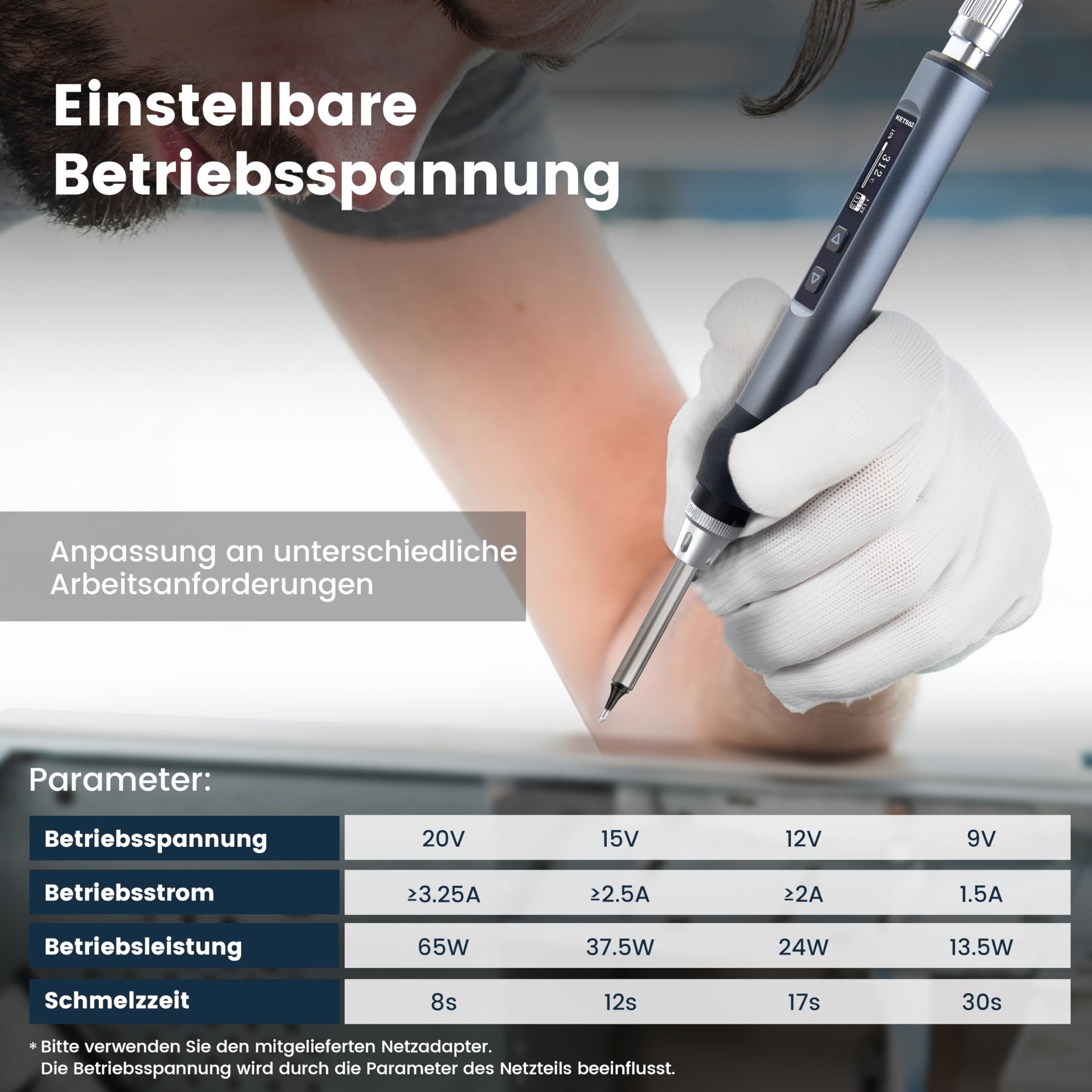 KAIWEETS USB C Lötkolben, Lötkolben Set mit Einstellbar 80-420°C, 65W GaN Ladekopf, Digital Bildschirm, 5 Ersatzspitzen und USB C Kabel soldering iron Kompakt und leicht zu transportieren