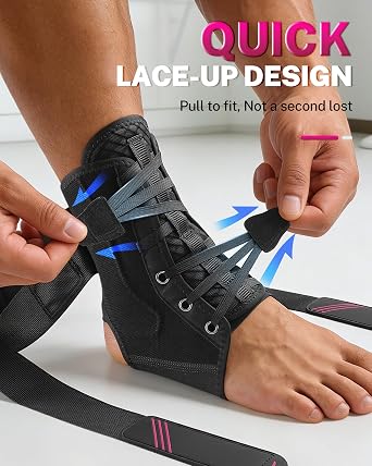Fitomo Ultra-Thin Ankle Support for Sprained Ankle, Slim Fit & Breathable | Adjustable Compression, Quick Lace-up, For All Shoes, Side Stabilizing Pads for Sport Recovery & Daily Support, Fit Both Feet