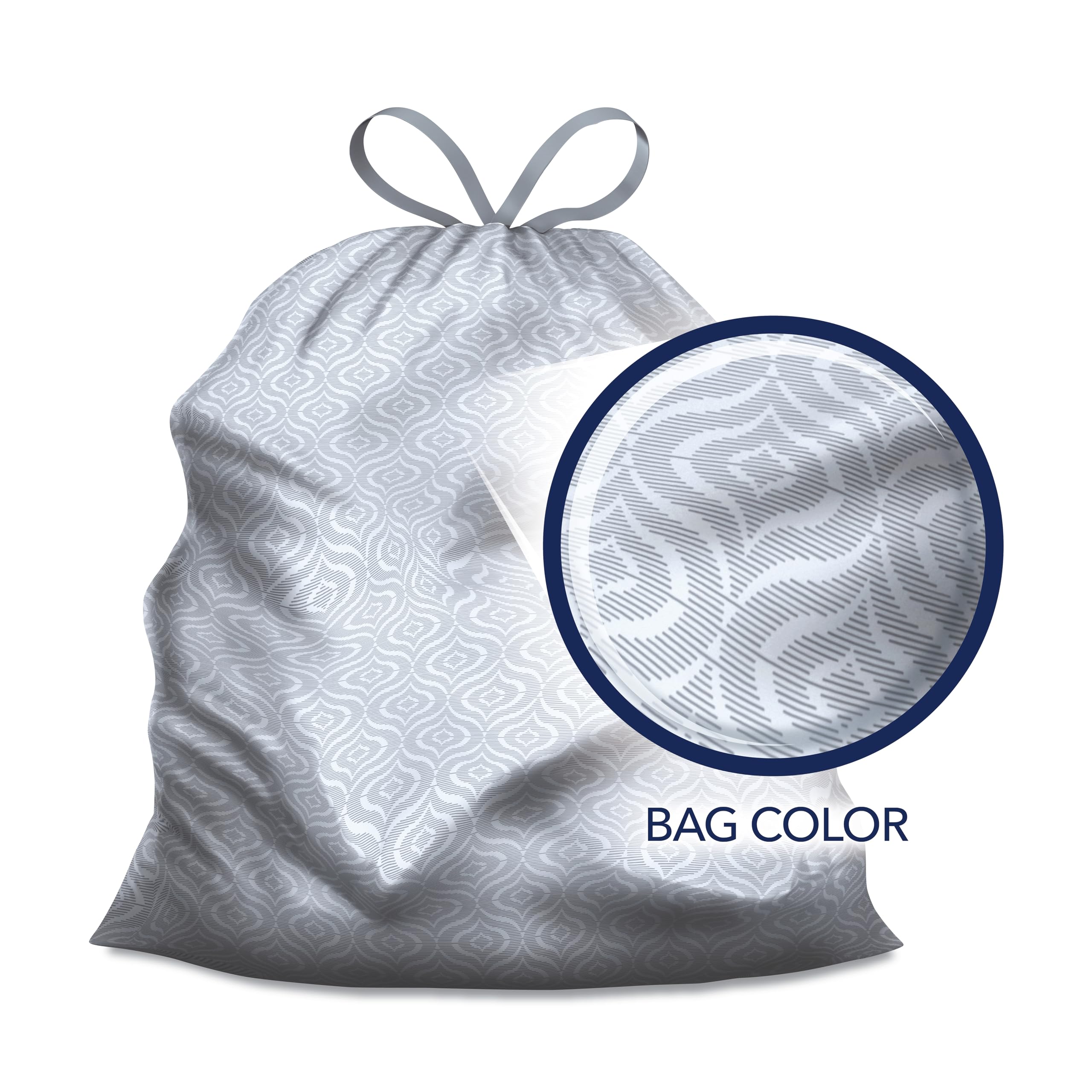 Color Scents Bolsas de basura altas para cocina, 13 galones, 160 bolsas en total (8 paquetes de 20 unidades), cordón - Bolsa plateada en aroma Simply Clean con Microban
