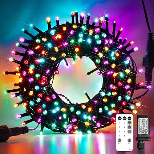 suddus Multicolor Christmas Tree Lights, 100 LED 8 Modes Blinking Twinkle Lights with Remote, Colored Christmas String Lights for Outdoor Indoor