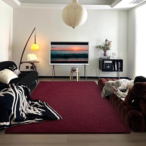 Miniatura 4 de DweIke Alfombras modernas grandes de color rojo vid para dormitorio, sala de estar, alfombras de interior de espuma viscoelástica gruesa de 5 x 7