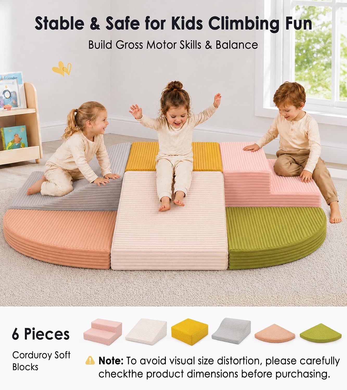 6-Piece Kids Climbing Foam Blocks, Baby Foam Climbing Blocks, Corduroy Non-Slip Surface, Soft Toddler Play Equipment for Active Climbing & Building, Indoor Gross Motor Skill Development, Colorful thumbnail