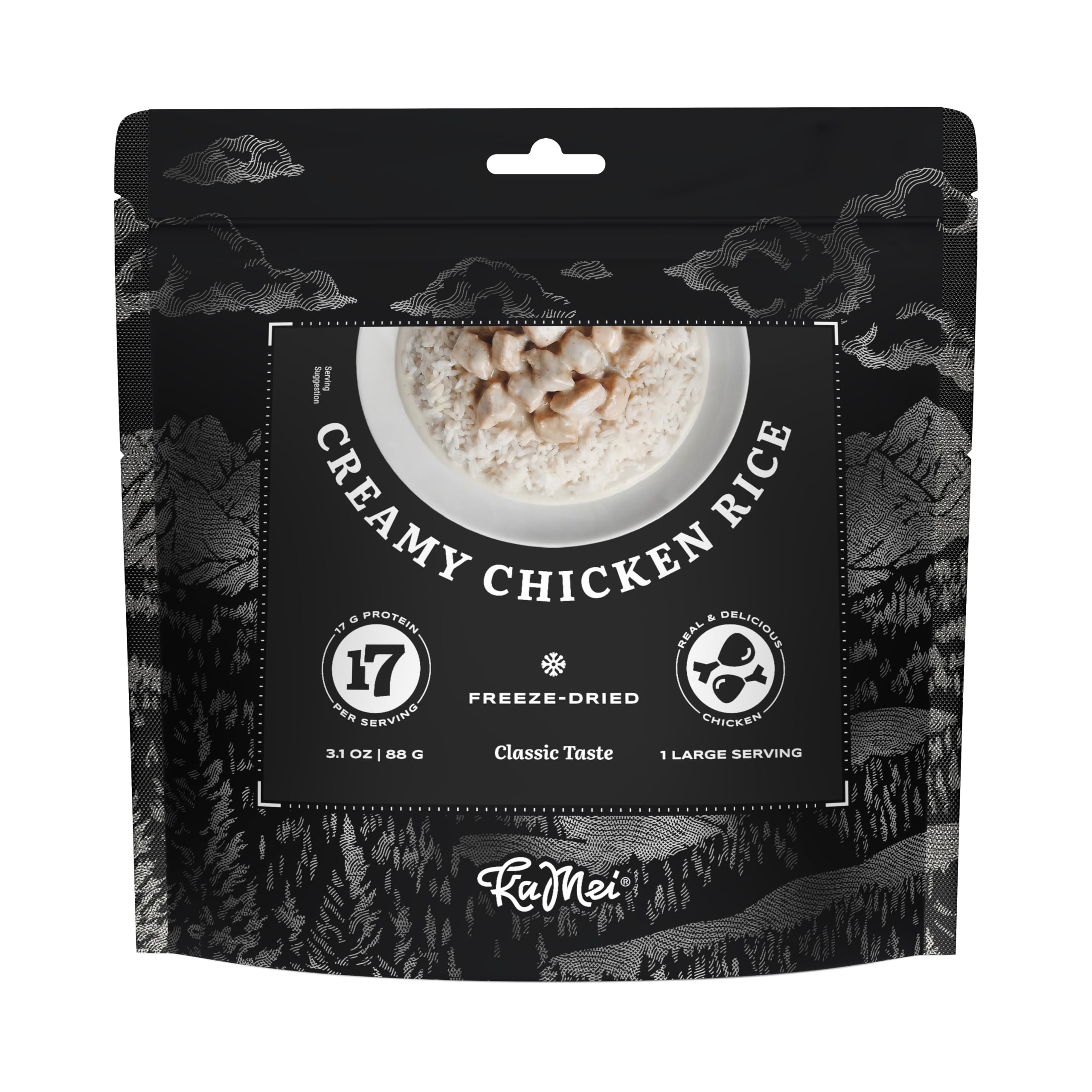 KaMei™ | Freeze-Dried Creamy Chicken Rice | High Protein Camping Meal | Just Add Water | Real Chicken | Hiking & Backpacking Food | 85g | 1 Serving