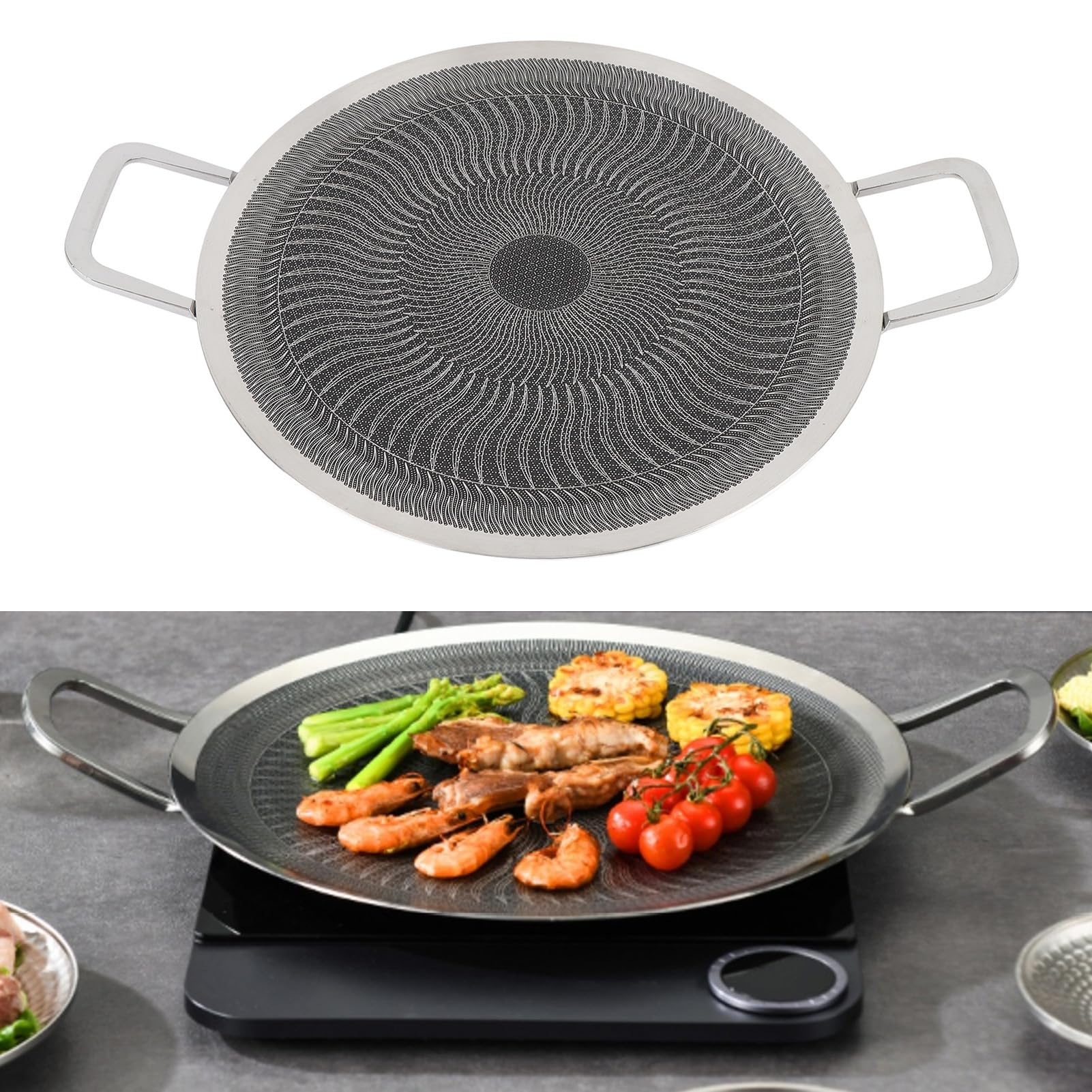 Poux De Plaque De Barbecue Coréenne, Gril Barbecue Non Bâton Circular Pan Grilling Barbecue Ustensiles Pour Poêle Extérieure à La Maison (gaz 36 Cm) (Type De Gaz 33 Cm