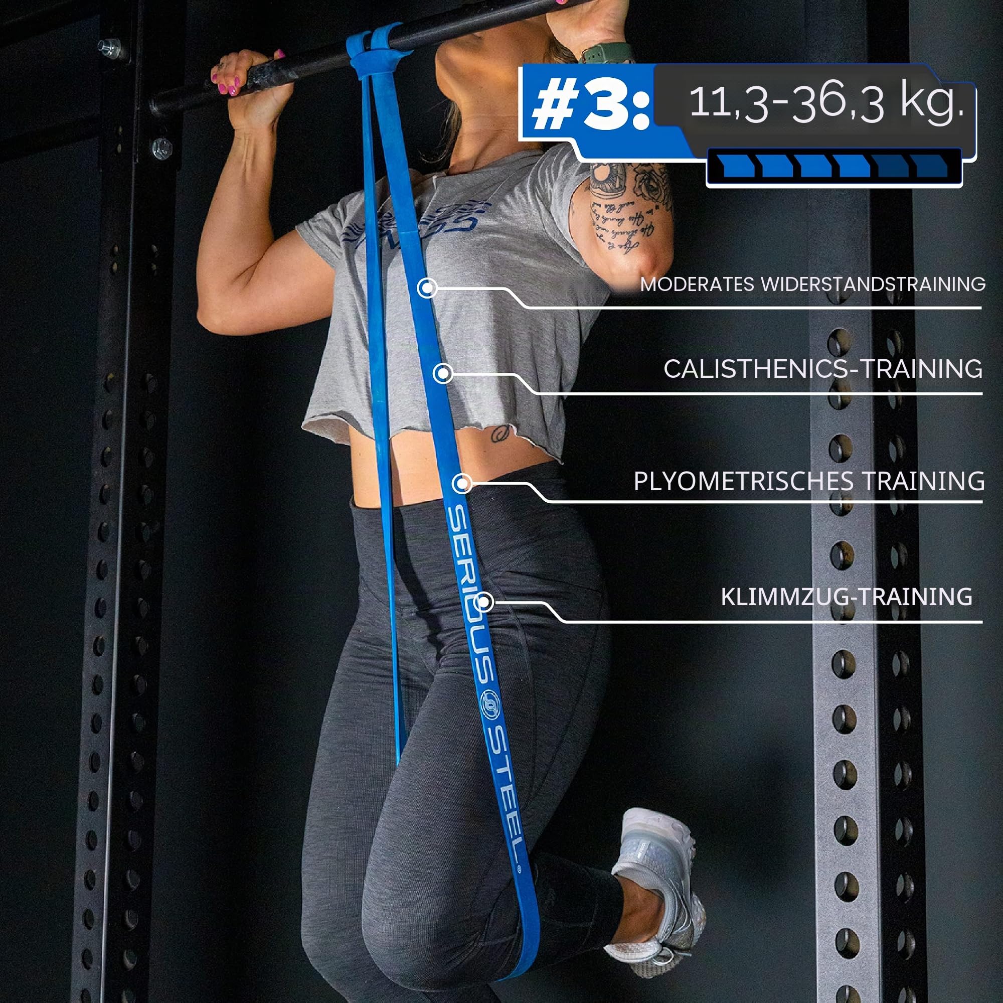 Serious Steel 104,1 cm unterstütztes Klimmzugband, robustes Widerstandsband-Set, Stretching, Powerlifting, Widerstandstraining und Klimmzughilfebänder