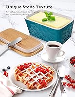Vista 6 de Mantequillera con tapa: plato grande para mantequilla para encimera, recipiente de mantequilla de cerámica con cuchillo doble sello de silicona