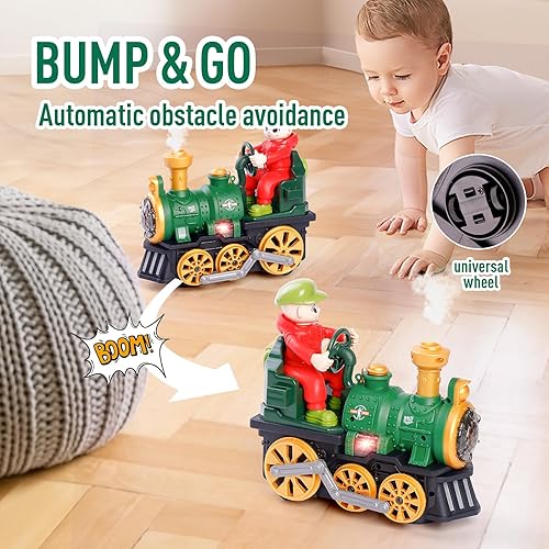 Miniatura 3 de Juguete de tren eléctrico con luces y sonido, locomotora móvil con pistas, funciona con pilas, verde y amarillo