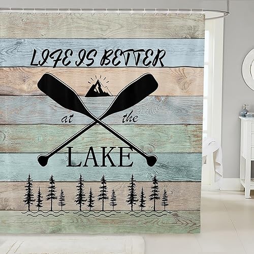 Erosebridal Lake House Decor - Cortina de ducha para el hogar, 72 pulgadas de ancho x 72 pulgadas de largo, cortina de baño rústica de montaña y