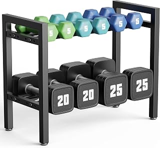 Josmimic 2-Tier Adjustable Dumbbell Rack - 20" Heavy-Duty Steel Weight Holder for Home Gym Dumbbells & Kettlebells, 250 lbs Capacity