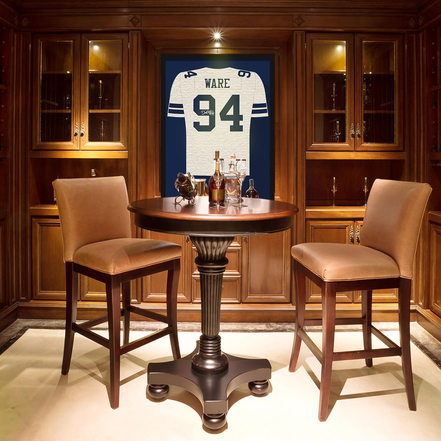 Sporticulture NFL American Football Dallas Cowboys - DeMarcus Ware Jersey Print Framed Wall Art Picture Poster for Boys Bedroom and Man Cave Decor - Ready to Hang, White 14" x 20", Small