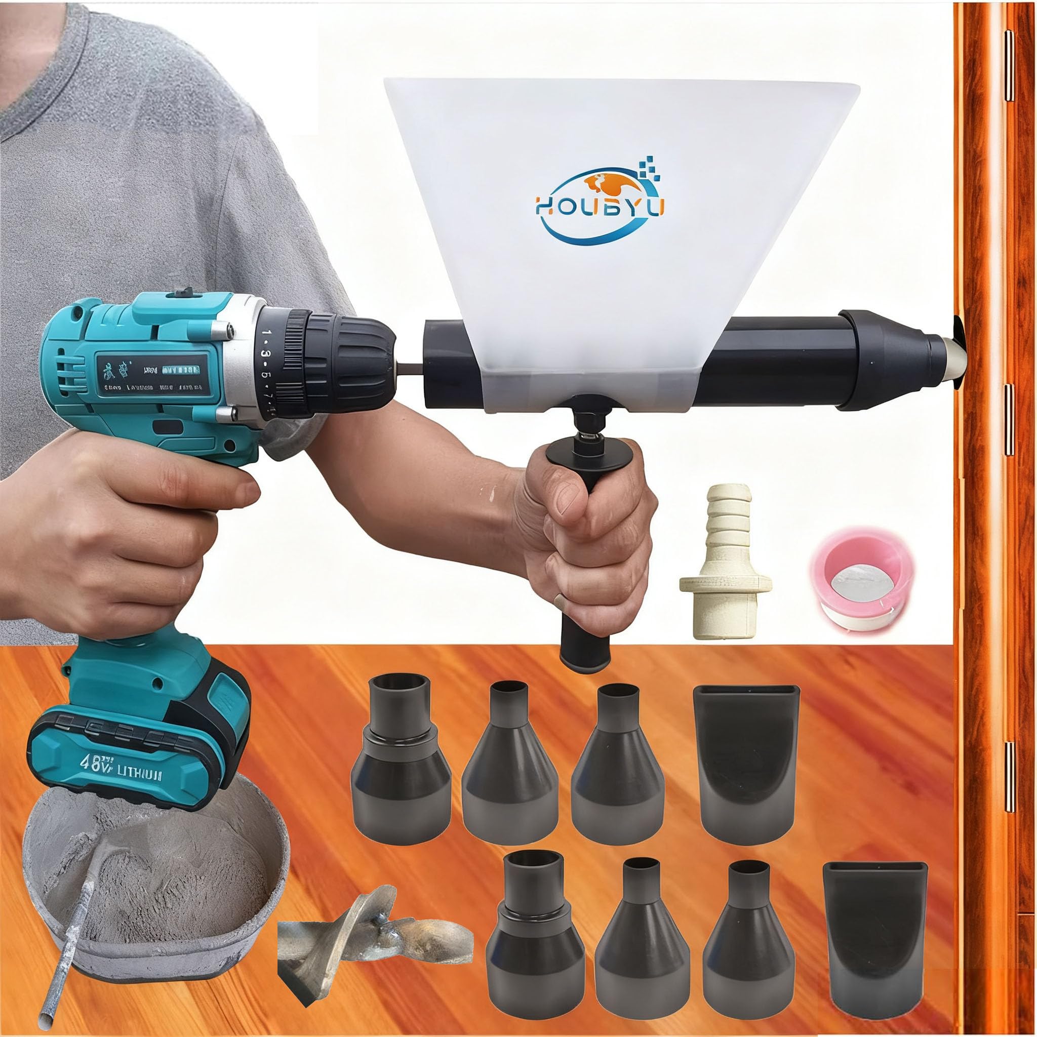 Electric Mortar Grout Gun Portable Pointing Grouting Caulking Sprayer with 3 Nozzles (Without Electric Drill)