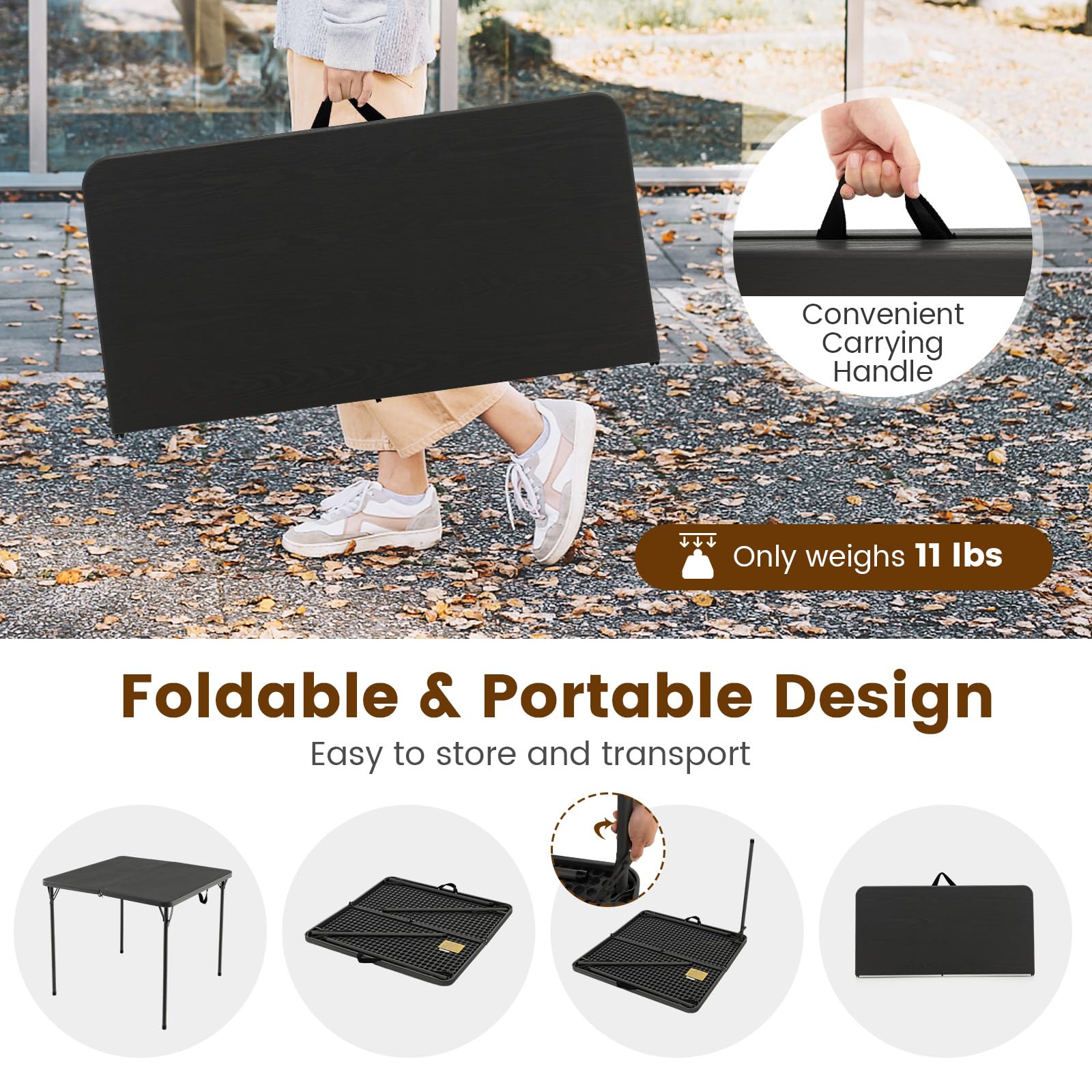 KOMFOTTEU Tavolo Pieghevole da Campeggio, Tavolino Picnic Portatile e Salvaspazio con Cinghie per il Trasporto, in HDPE con e Acciaio, per Barbecue, Giardino, Esterno, Carico di 100 kg (Grigio)