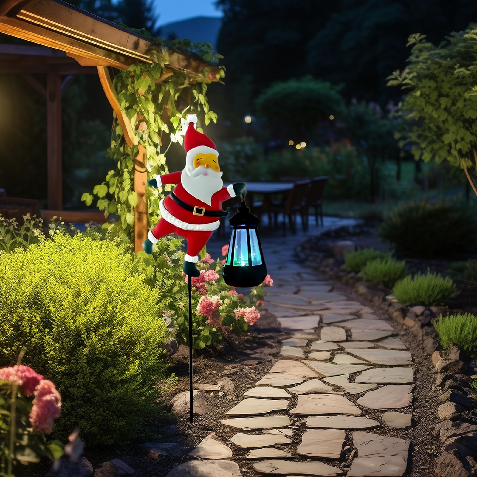 Yoaoser Colourful-1Pc Christmas Santa Solar Kettle Lights Garden Lawn Decorative Lights, Vintage Metal Solar Santa Claus Watering Can With Led Light,Unique Xmas Gifts,Waterproof Outdoor Lantern Decoration (Colourful-1Pc)