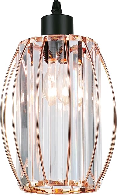 Giggi Small Crystal Light Shade Rose Gold, 16cm x 20cm, Cylinder Shape with Oval Rings, Lampshades for Ceiling Lights & Bedside Lamps, Lamp Shades for Bedroom, Living Room, Kitchen, Hallway