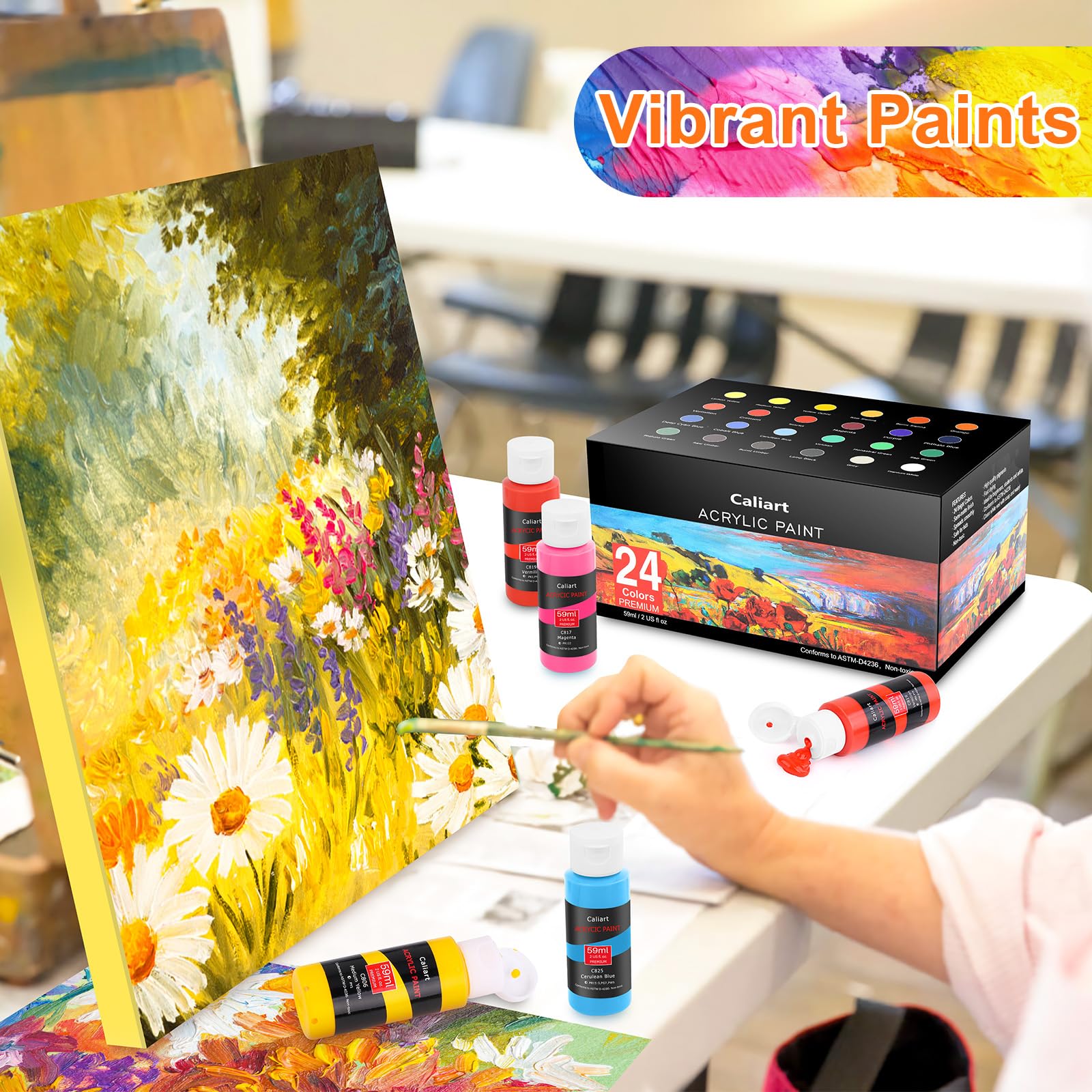 Caliart Acrylic Paint Set - 24 Colors + 12 Brushes -2 Caliart Acrylic Paint Set - 24 Colors + 12 Brushes -2