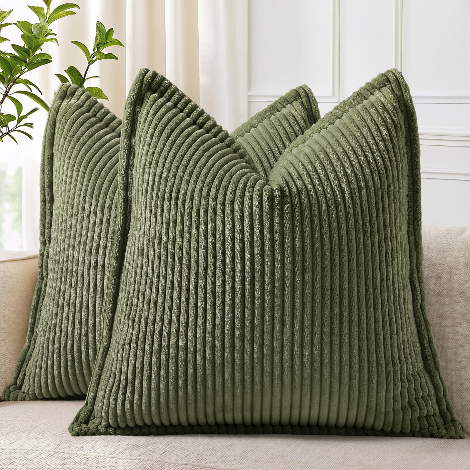decorUhome Fall Corduroy Olive Green Throw Pillow Covers 26x26
