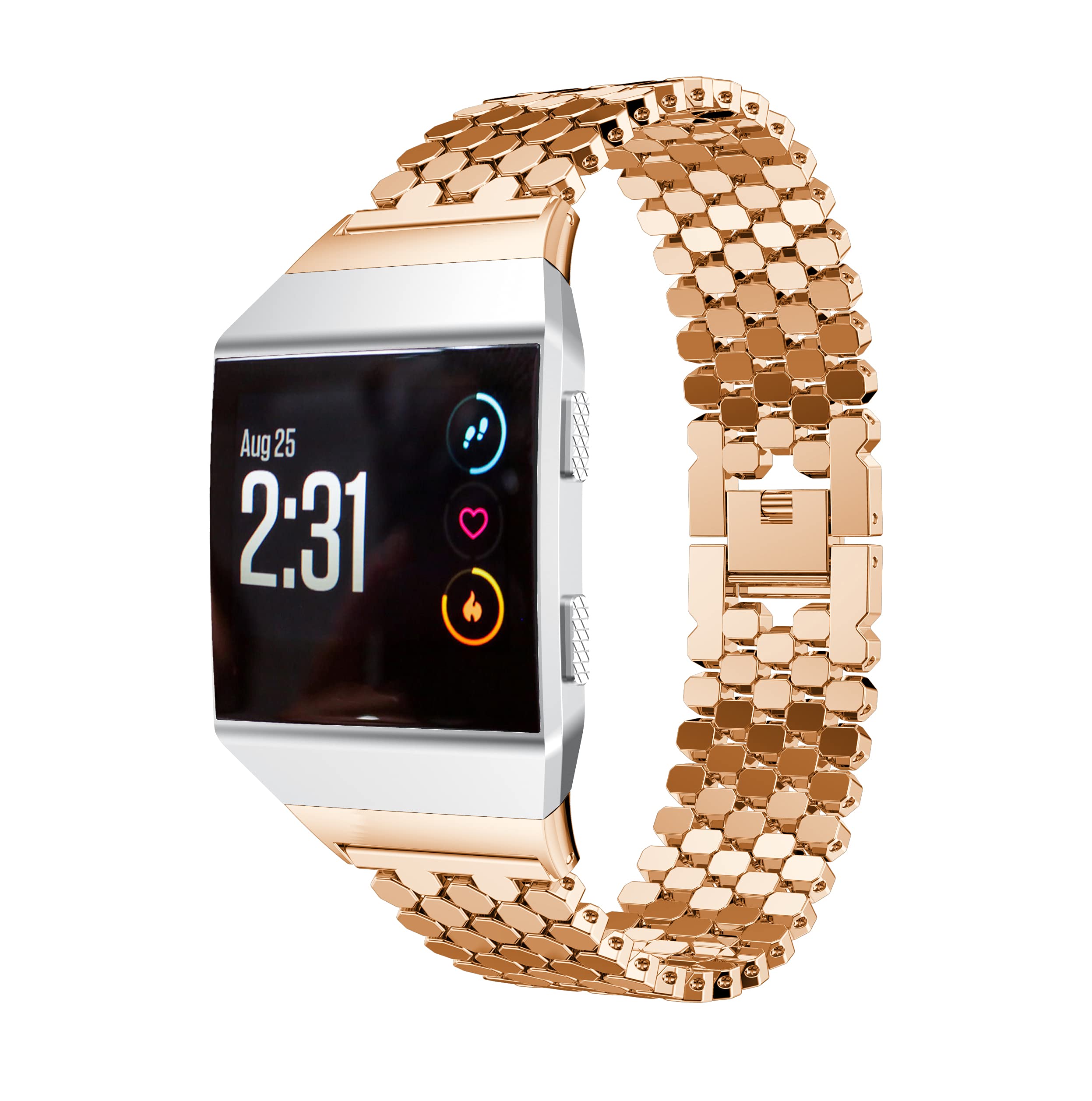 Stainless Steel Sports Replacement Accessories Watch Bands Wristband Strap  for Fitbit Ionic Smartwatch (Rose Gold)