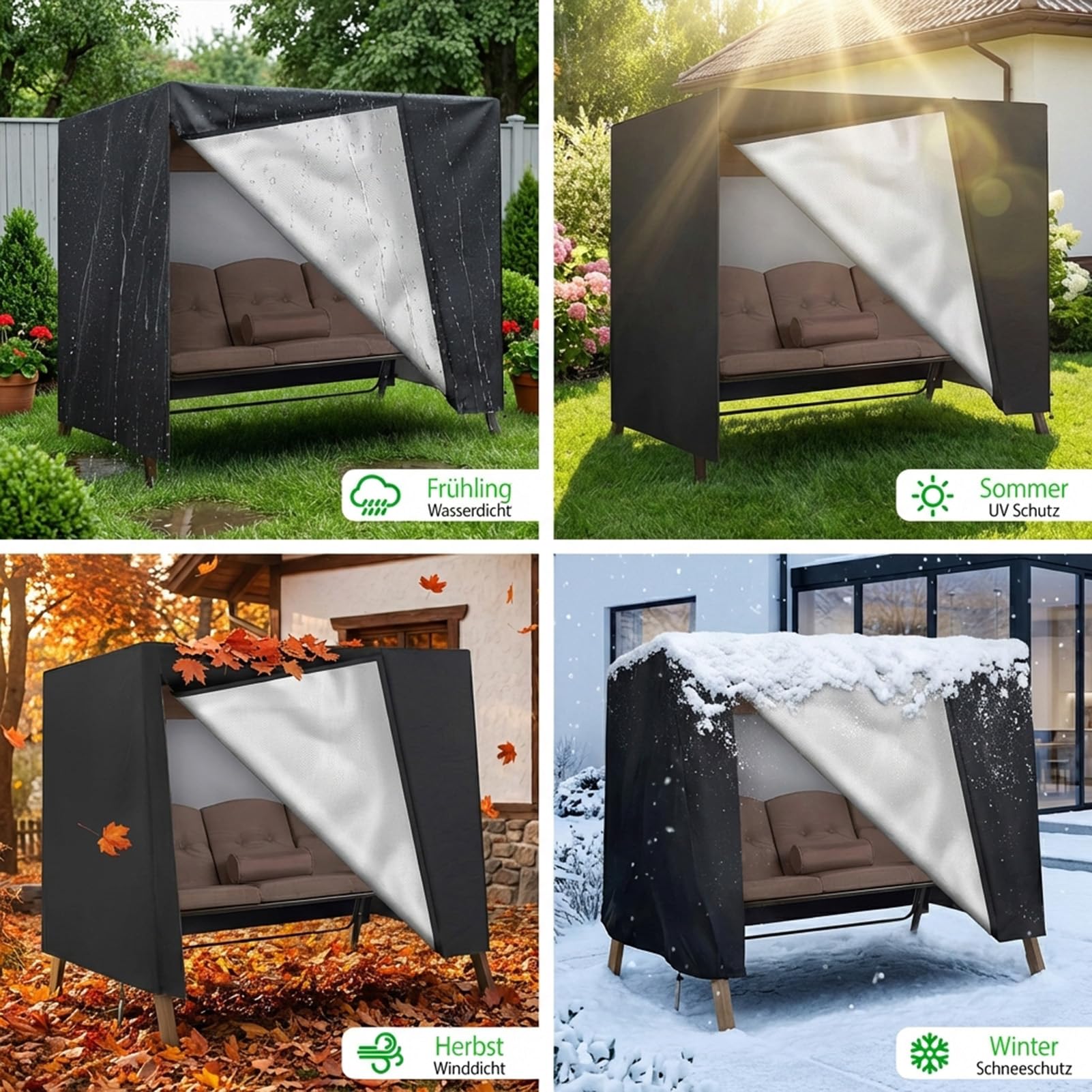 Hollywoodschaukel Abdeckung Strandkorb Schutzhülle (220*125*170cm) | Winterfest Gartenmöbelschutz UV Schutz Universal Triangular Schutzhülle Wasserfest Abdeckung