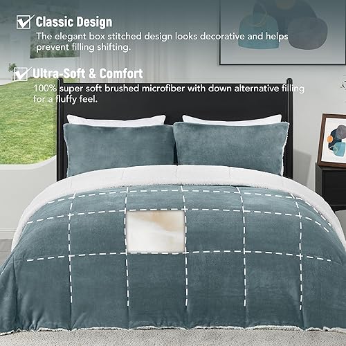 Miniatura 2 de downluxe Juego de edredón de pana tamaño Queen color beige, 3 piezas, edredón de pana de poliéster ultra suave, juego de edredón cálido de felpa