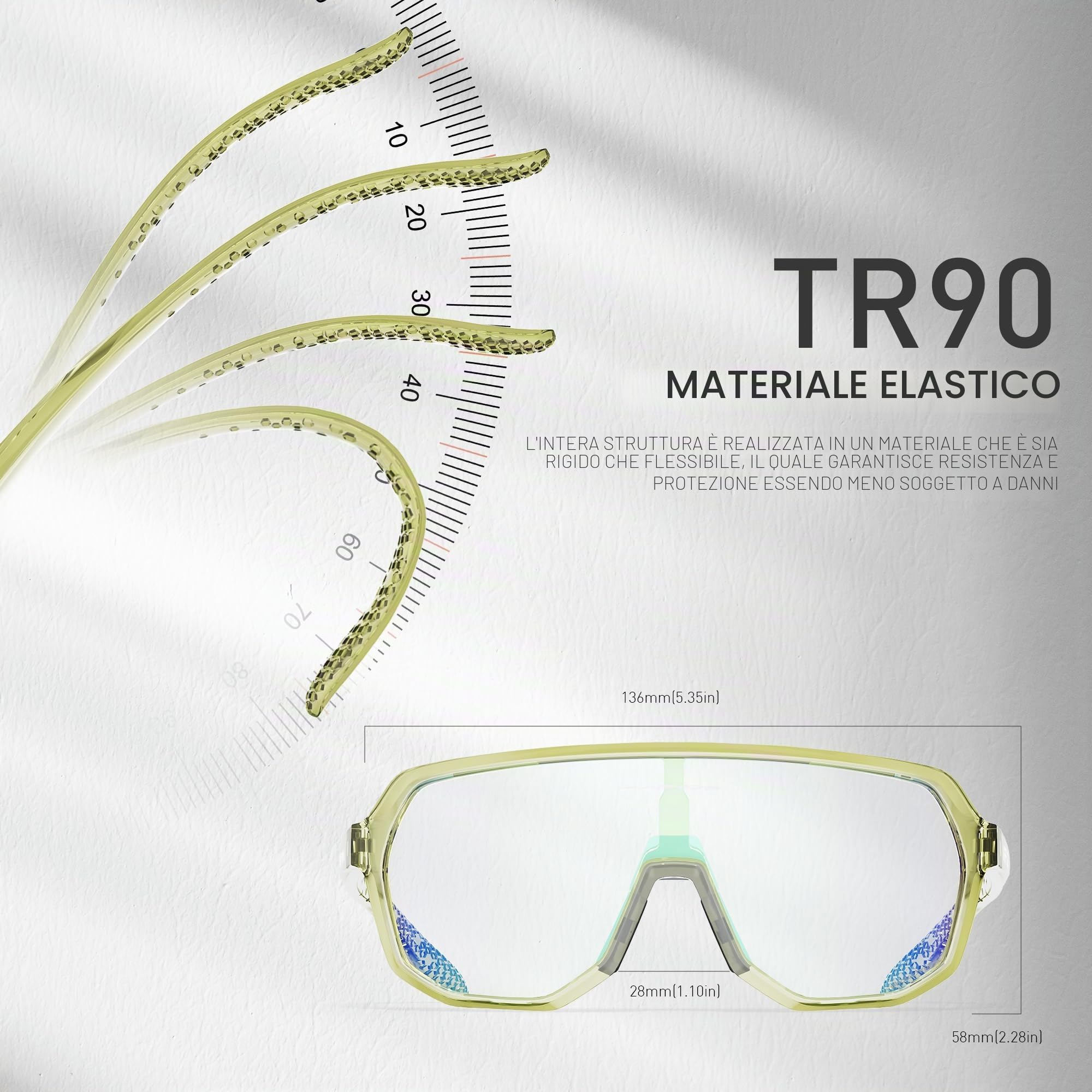 KAPVOE Occhiali Ciclismo Fotocromatici UV400 TR90 Uomo Donna K63 | Fotocromatica da trasparente a verde CAT.1-CAT.2, UV400, ventilazione, TR90 leggero