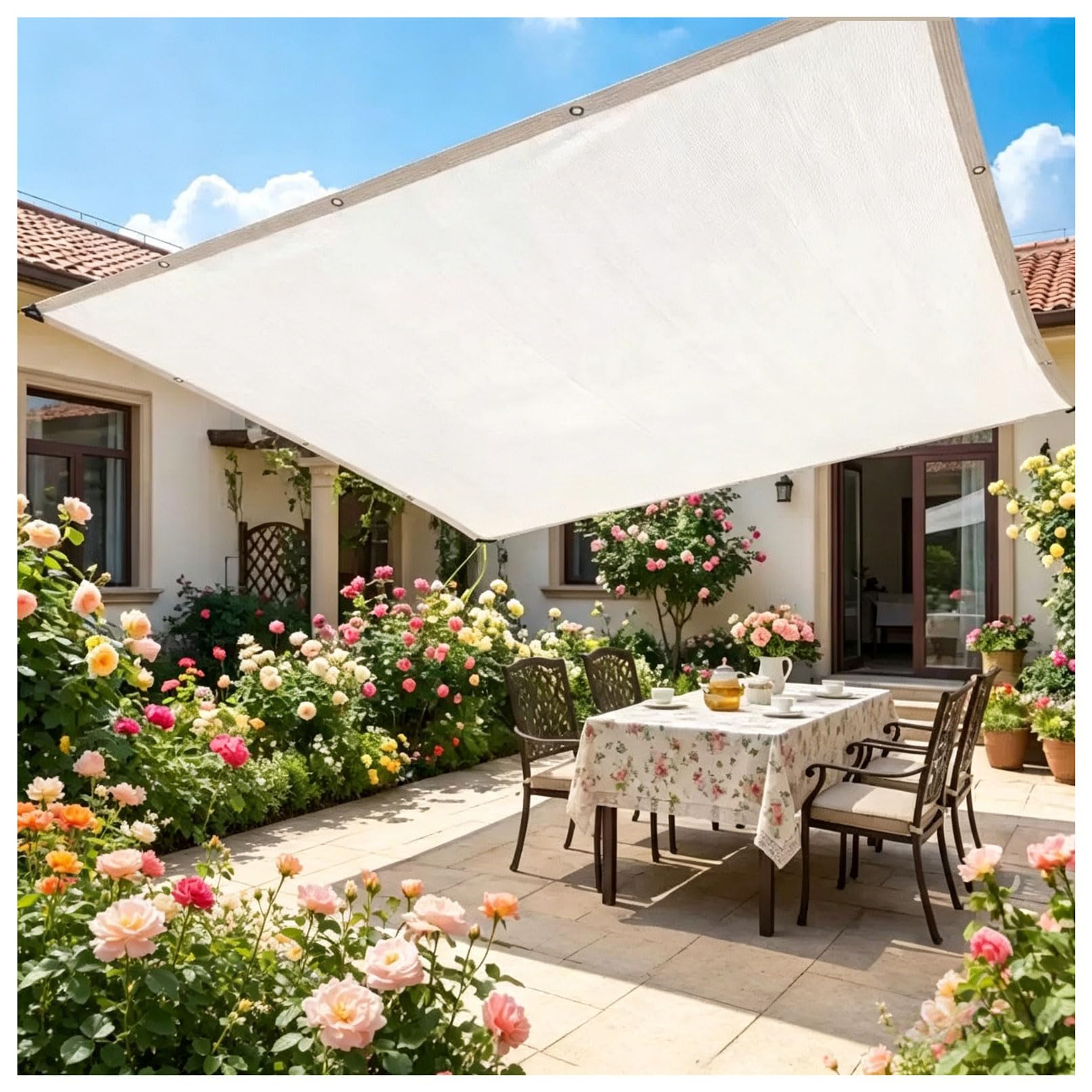 Voile d'ombrage blanc imperméable avec filtrage UV 90% pour une protection solaire totale
