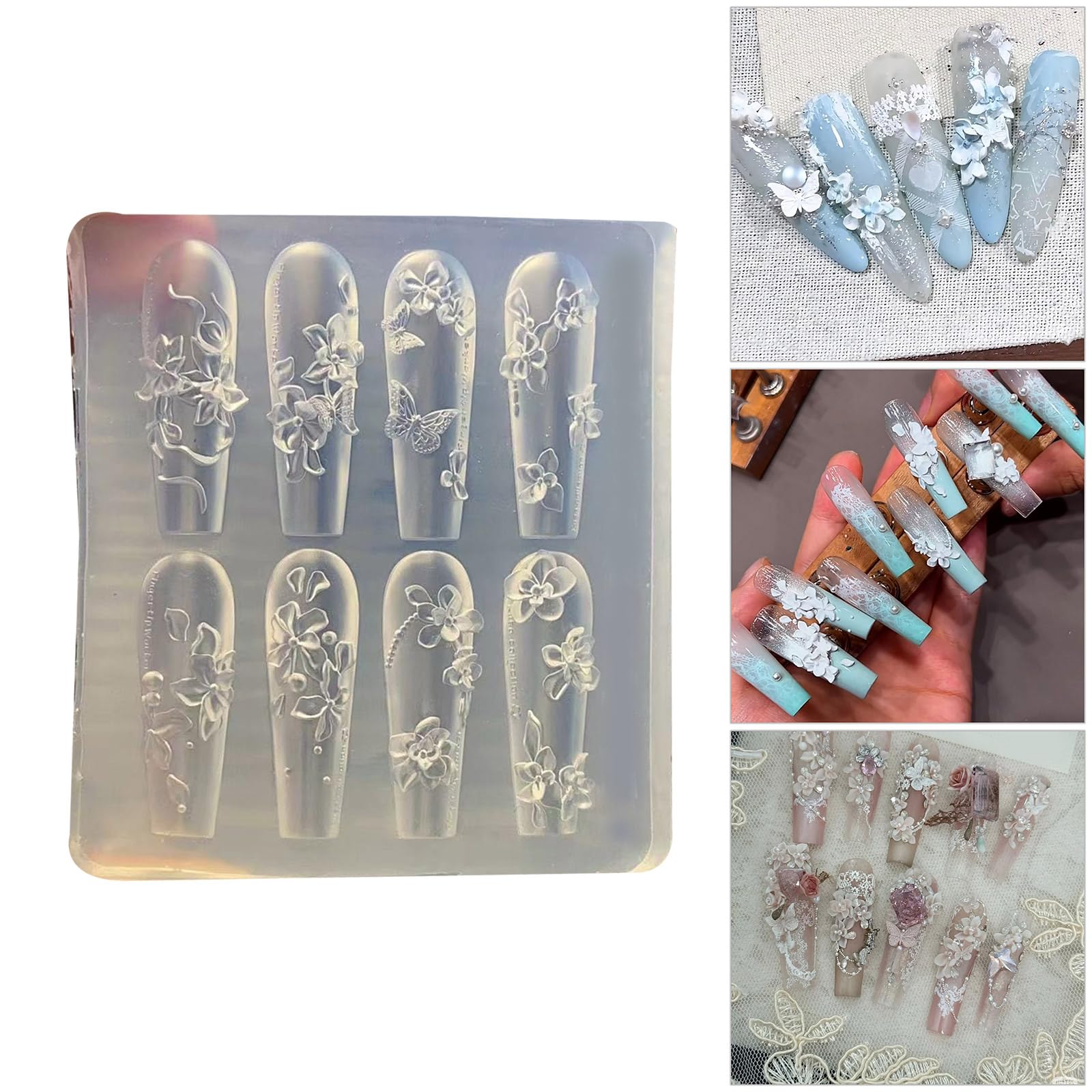 Stampo in silicone per unghie floreali, per manicure, morbido, flessibile, riutilizzabile, con stampo in silicone per studio unghie facile da demolire