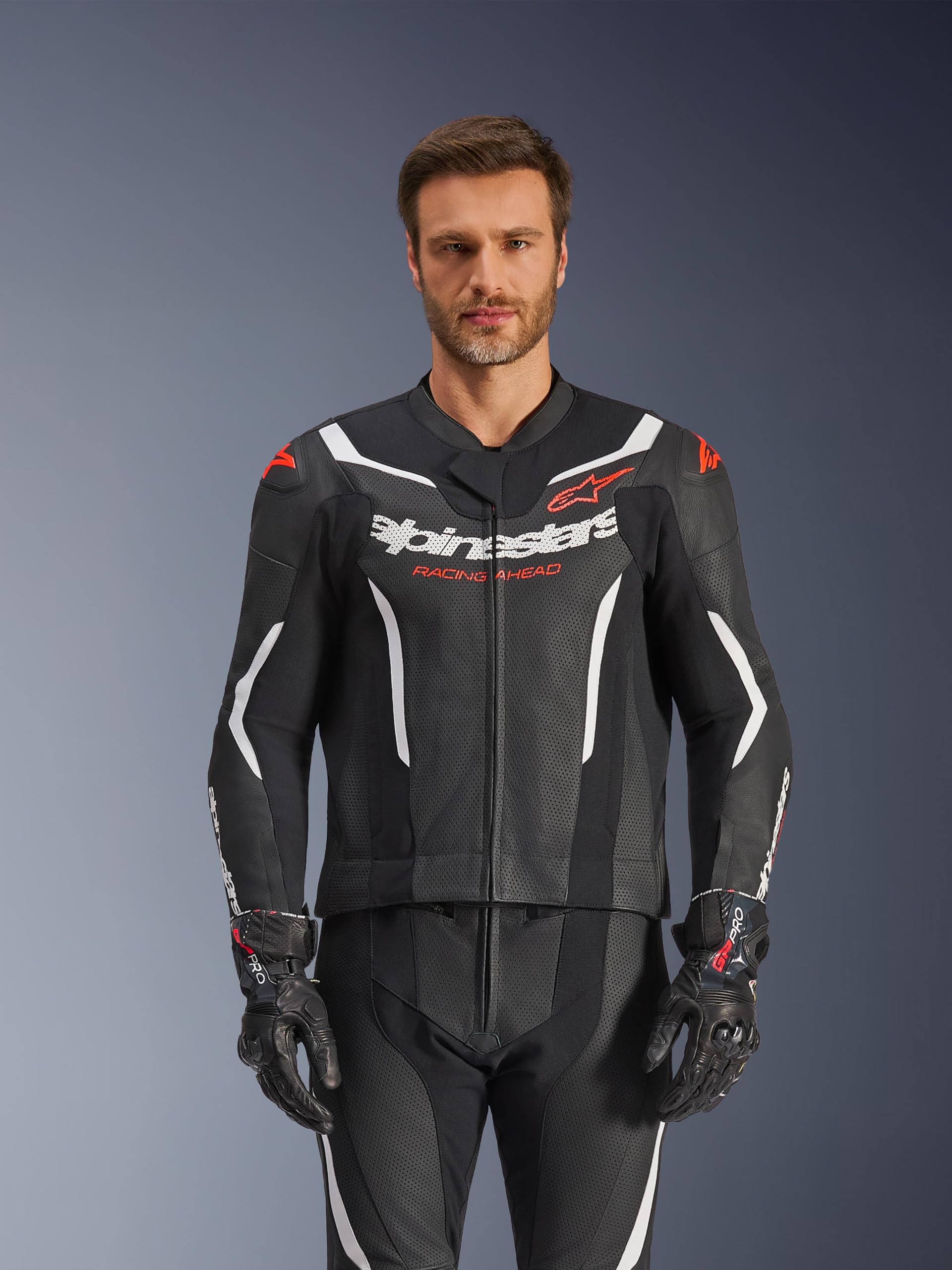 Alpinestars GP Force V2 2-Teiler Motorrad Lederkombi, schwarz/weiß/rot, 58 | Belüftet