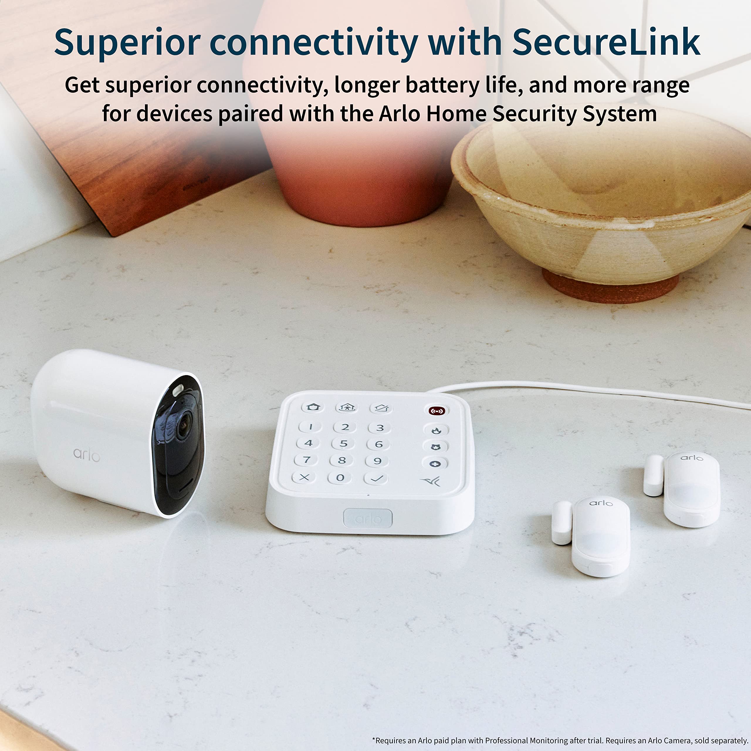 Arlo Sistema de seguridad para el hogar, sistema de alarma con concentrador de sensor de teclado con cable, 5 sensores 8 en 1 y letrero de patio, no requiere contrato, instalación de bricolaje, color