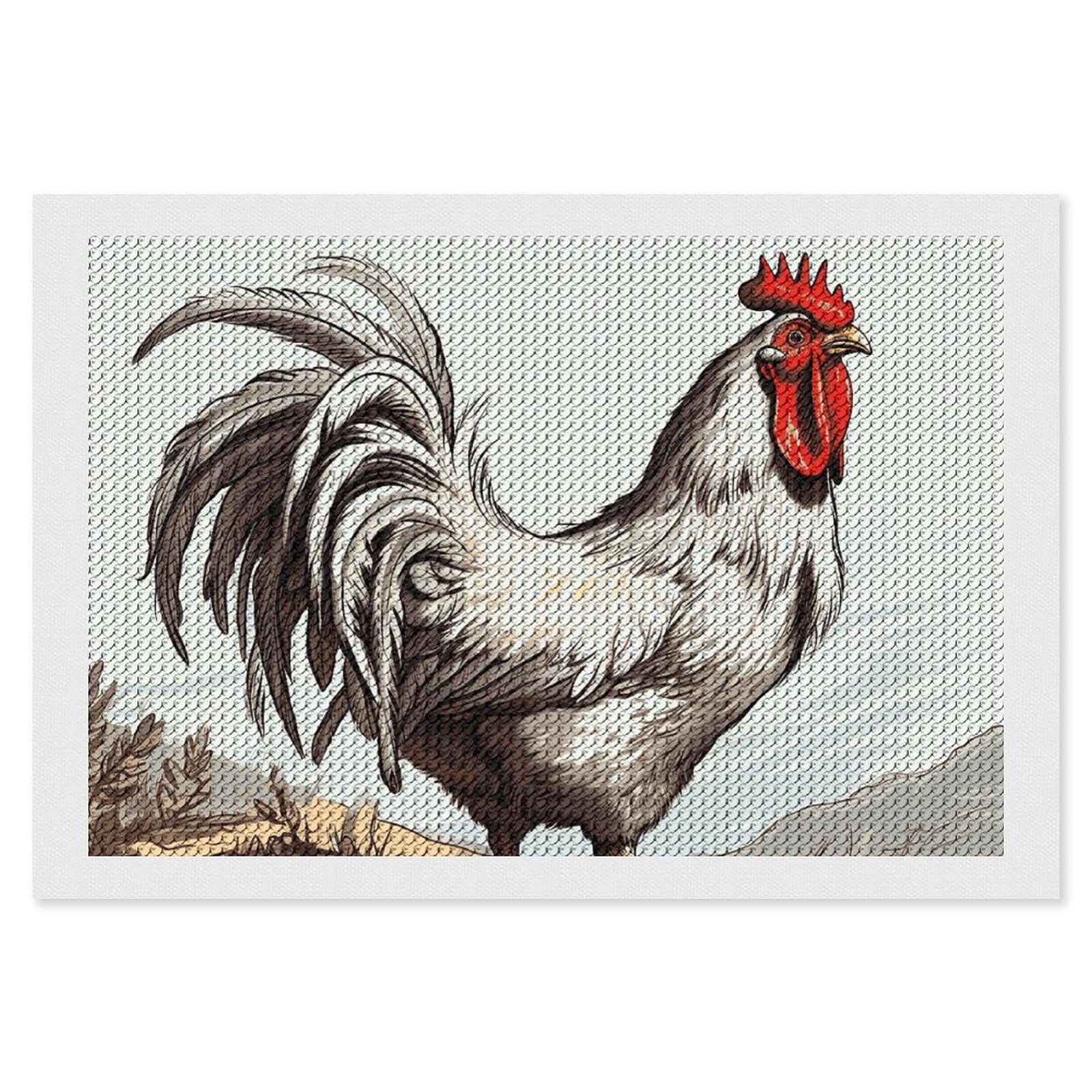 Chicken Sketch Diamond Art Kits for Adults, DIY 5D Diamonds Painting Kits for Beginner, Round Full Drill Diamond Dots Painting, 8"x12" Diamonds Pictures Gem Art and Crafts Wall Decor
