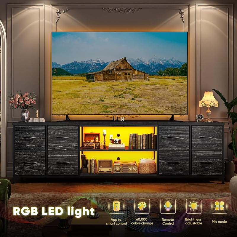 Romorgniz Large TV Stand for 55-70" TVs with RGB & Power Outlets, Black image 4
