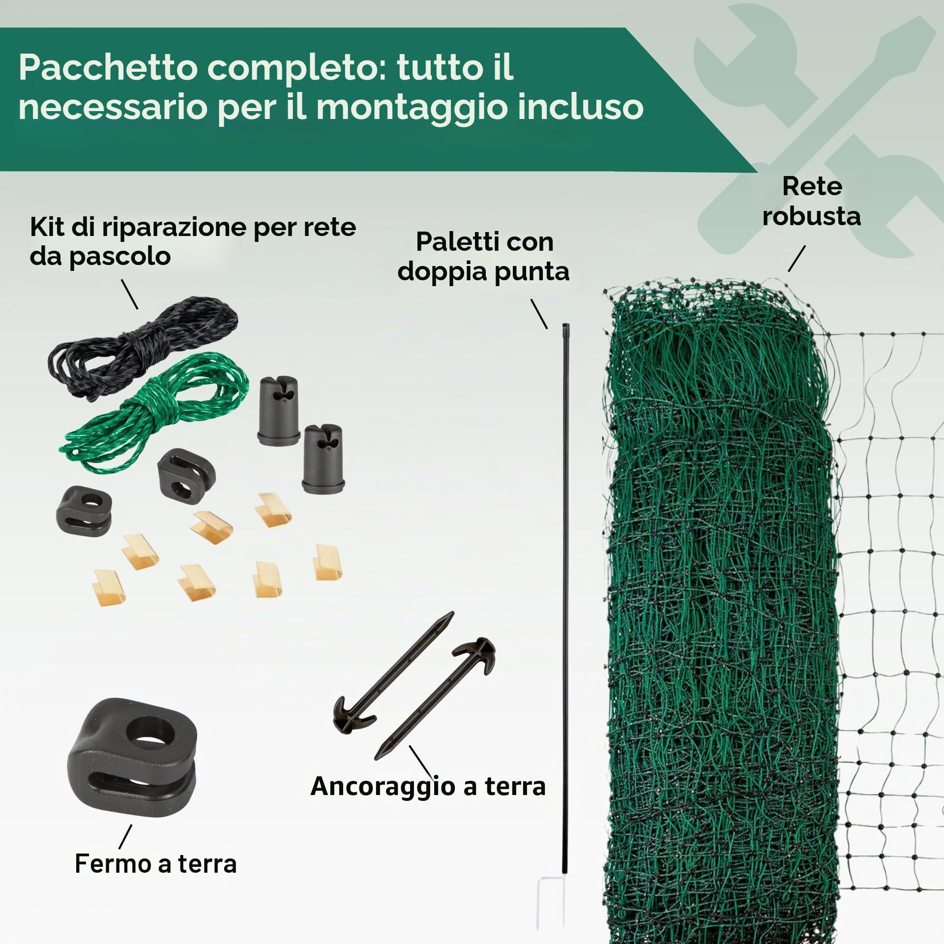 Agrarzone Rete per pecore elettrificabile Classic 50 m x 108 cm - Robusta e sicura con doppia punta - Ideale per pecore, capre, agnelli e pollame - Include pali e accessori