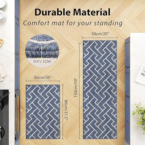 Miniatura 157 de hicorfe Juego de alfombras y tapetes de cocina, alfombra antideslizante de polipropileno súper absorbente, tapete suave y cómodo, lavable para Negro