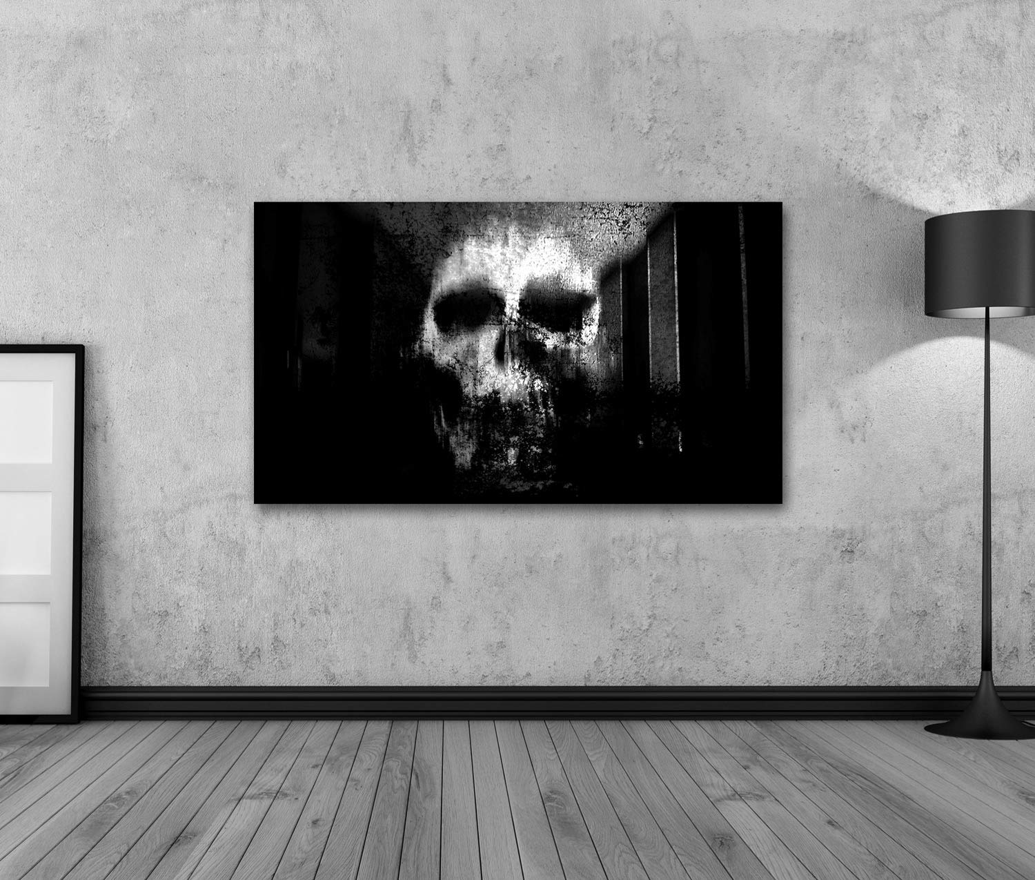 Quadro su tela con teschio, in bianco e nero, per Halloween, concetto e film, poster e progetti, stampa artistica, 100 x 57 cm
