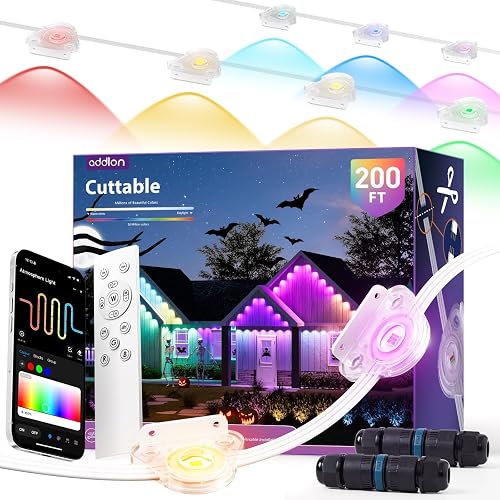 addlon 200FT Permanent Outdoor Lights, Cuttable & Extendable Smart RGB+IC LED Li