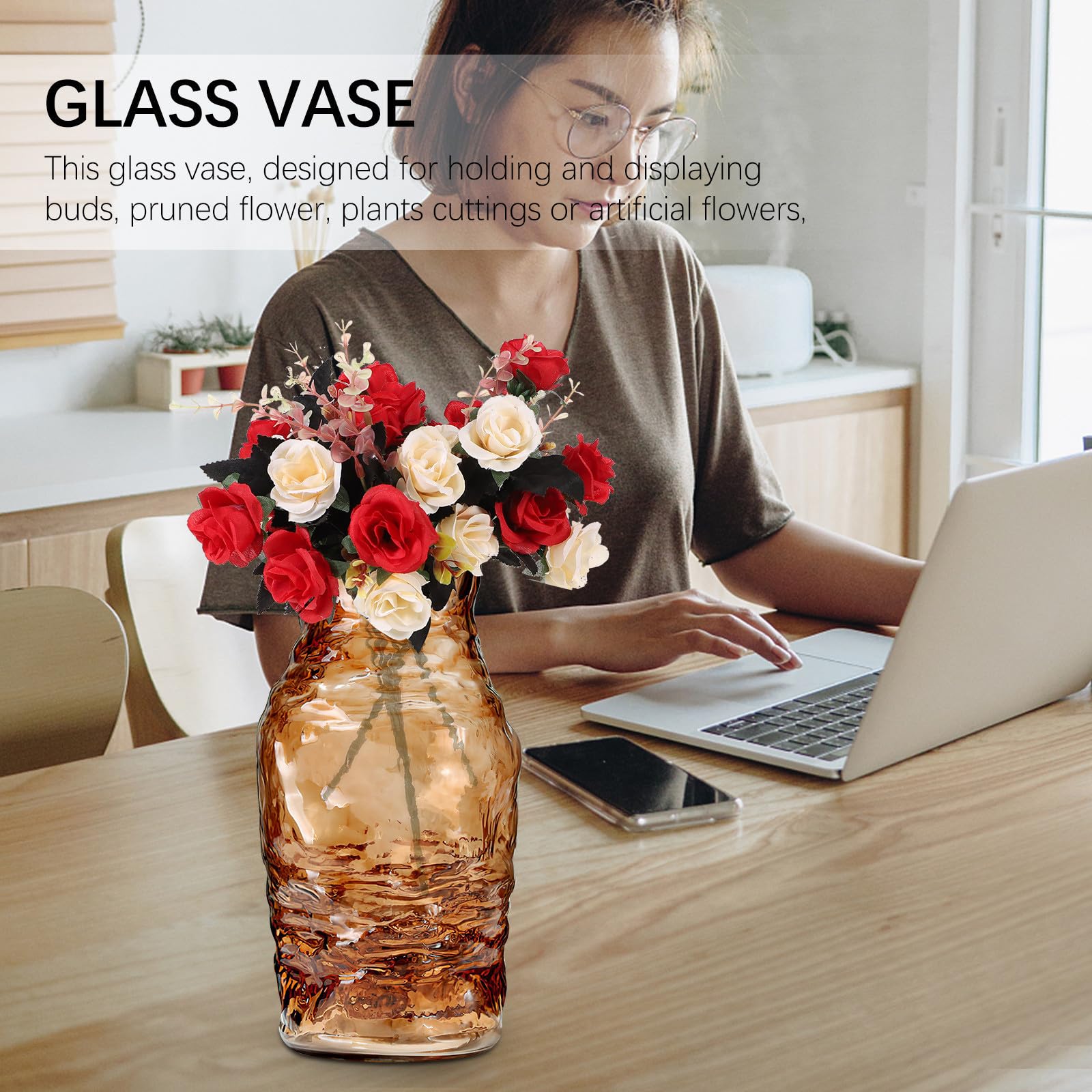 Vaso di Vetro per Fiori, Vaso da Tavolo Decorativo per Casa e Ufficio
