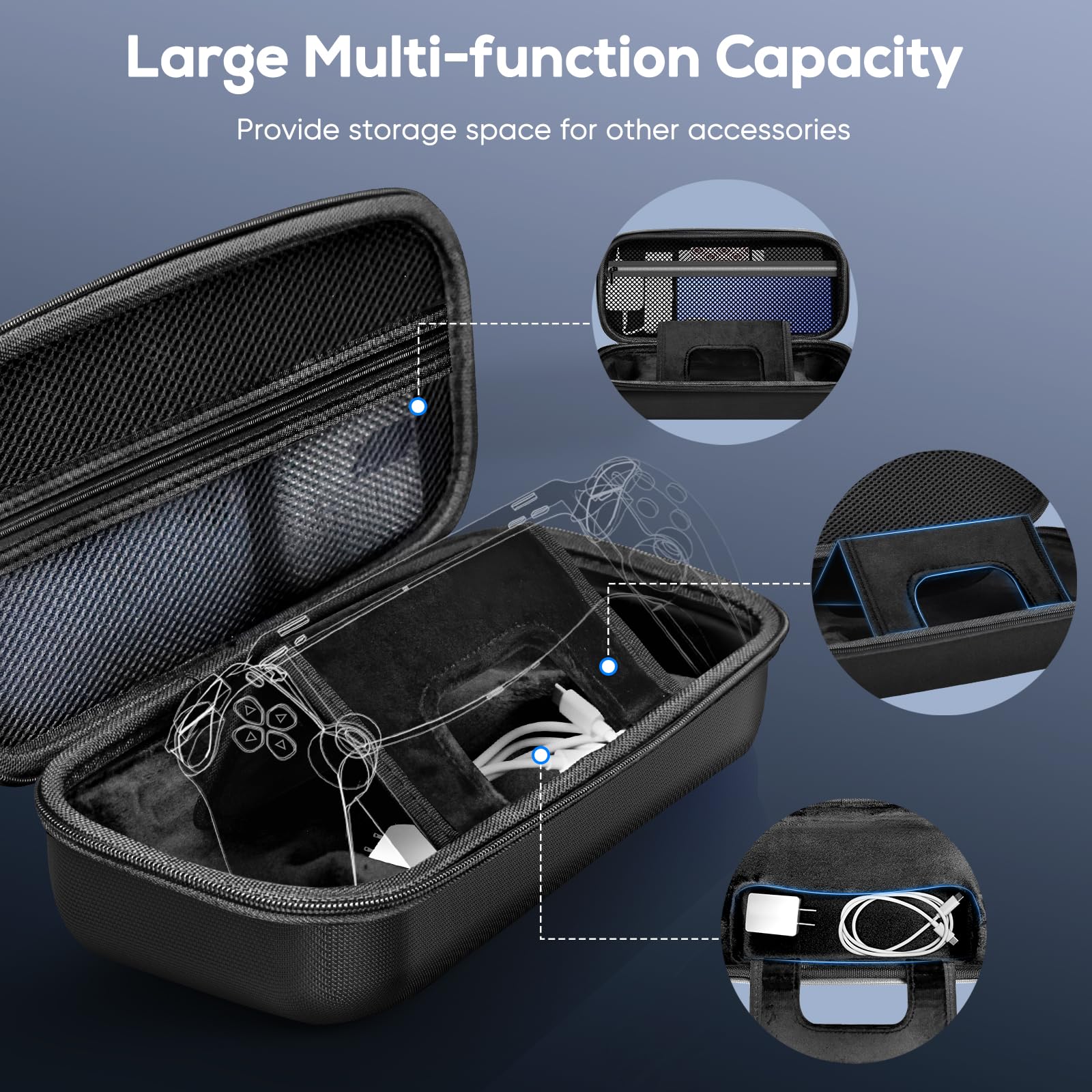 10-in-1 Tasche für Playstation Portal Remote Player, TPU weiche Schutzhülle mit Ständer, 2*gehärteter Schutzfolien, 4*Daumengriffe, KOVA Schutztasche Zubehör Tragetasche für PS Portal Konsole-Schwarz
