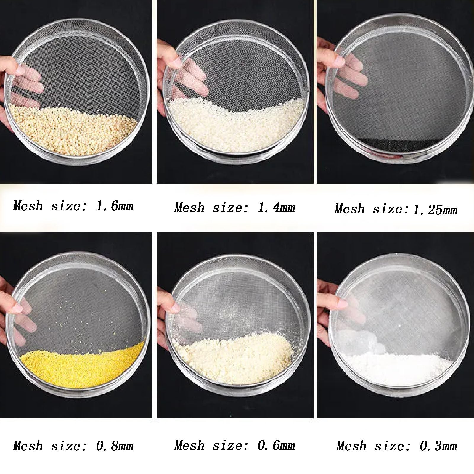 Set 3 Setacci In Acciaio Inox Per Farina - 20,3 Cm 60 Mesh, 15,2 Cm 40 Mesh E 10,2 Cm 40 Mesh Con Spazzola - Foto 5