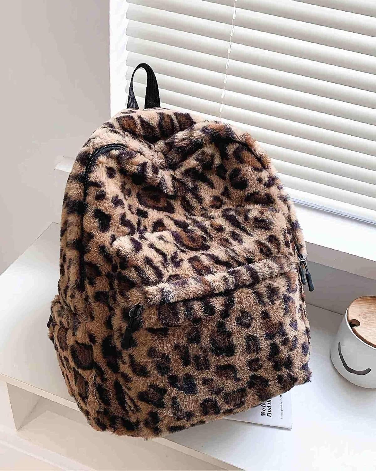 fluffy cheetah print backpack, cute y2k animal fur 14 inch scene book bag for women, fashion simple personal item aesthetic girls bag - Image 2