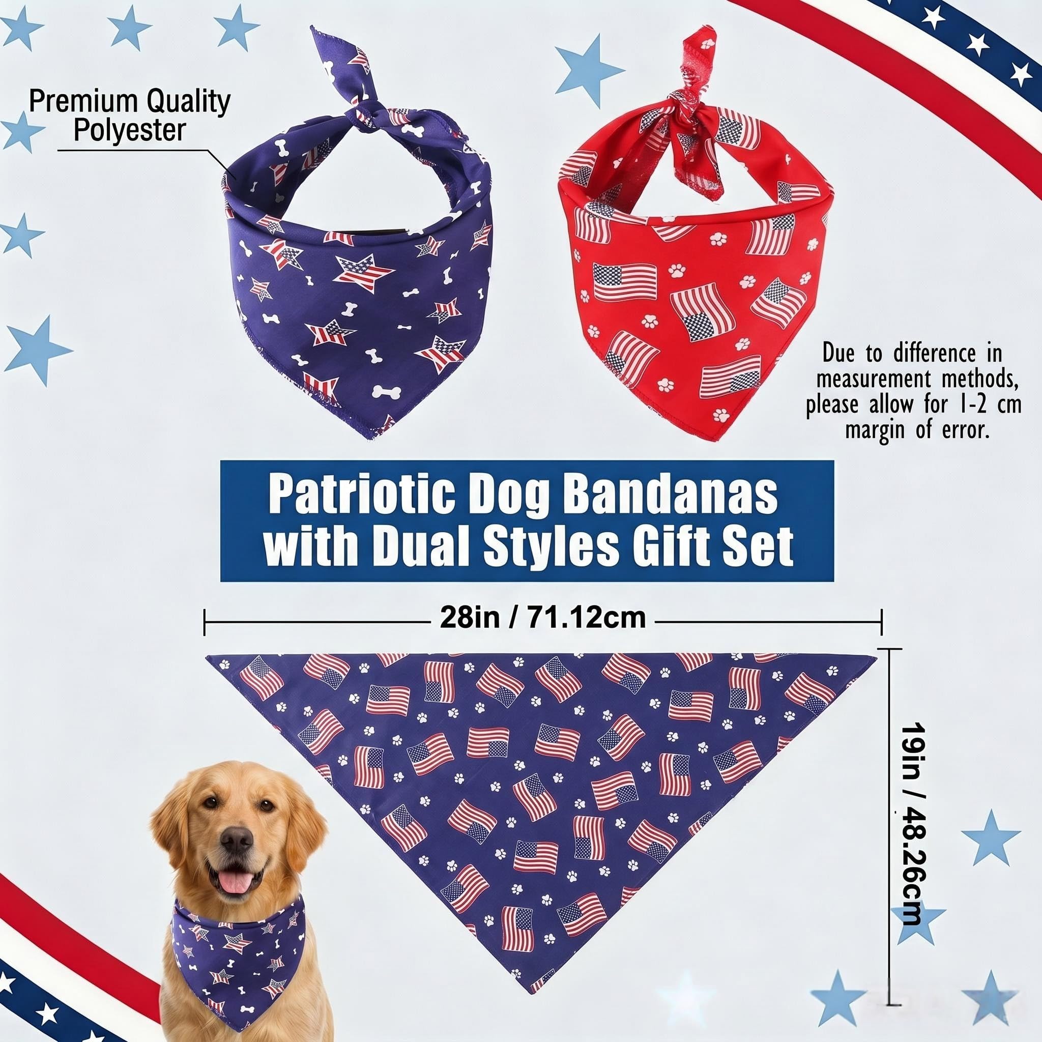 Tinsow 2 baberos lavables para perro, bandanas americanas, diseño cuadrado de bandera americana, para el día de la independencia, collar para perros, collar para mascotas (azul y rojo-B)
