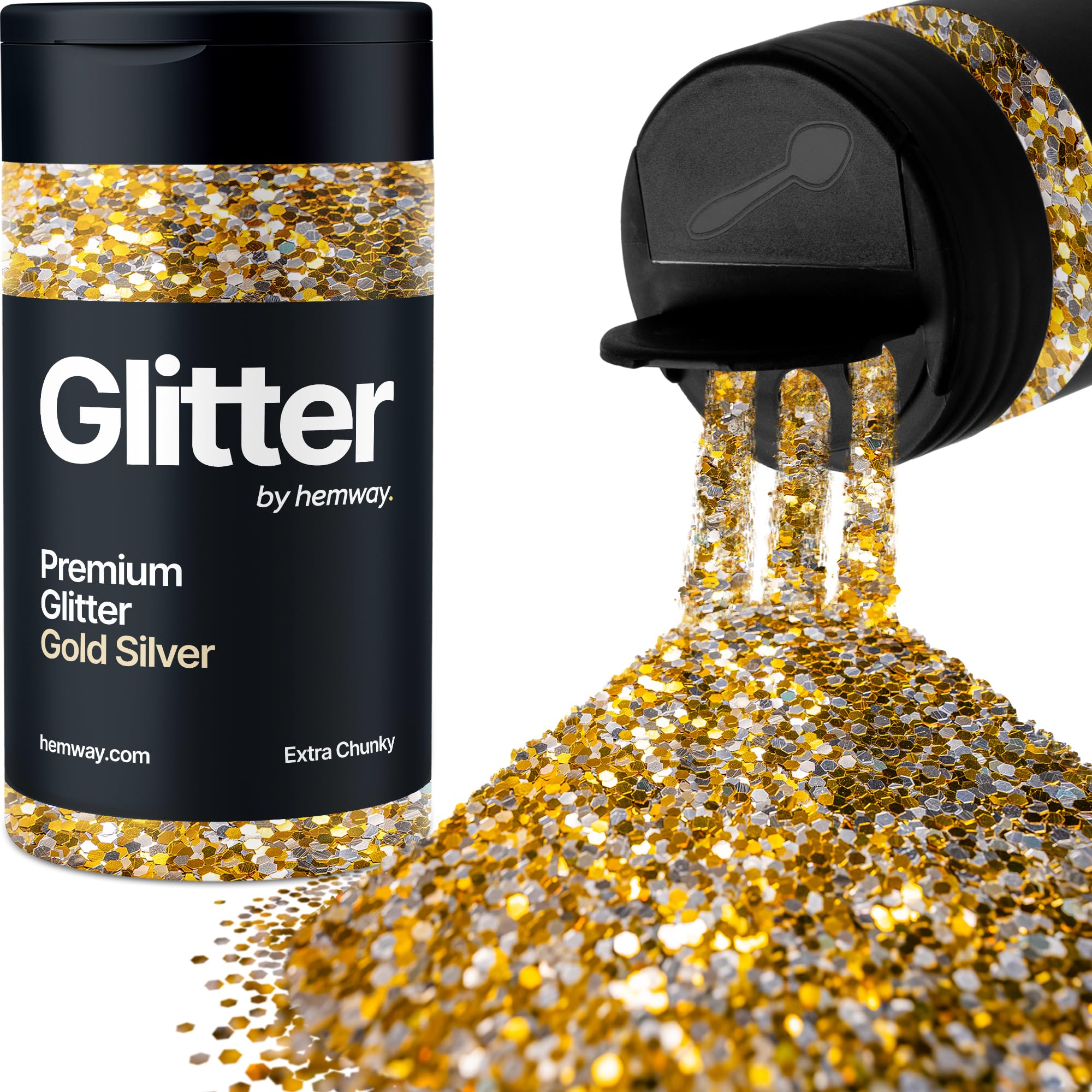 Hemway Premium Glitter Shaker - Gold Silver | Extra Chunky Metallic Flake Sequins for Resin & Epoxy Crafts | Craft Supplies for Tumblers, Festival,