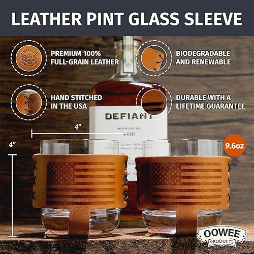 Miniatura 8 de Oowee - Juego de 2 fundas de cuero genuino y gafas altas de 13 onzas, Tom Collins y gafas de bola alta, gran regalo para hombres, funda fabricada en