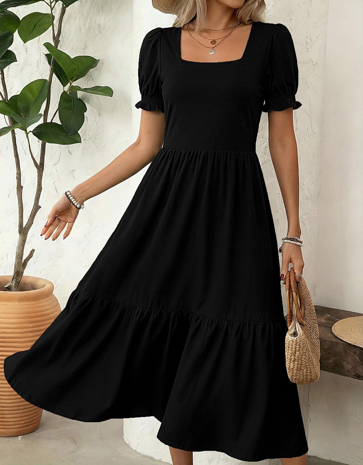 Zeagoo Summer Dresses for Women Flowy Casual Midi Dress Short Sleeve Tiered Dress Beach Vacation Sundresses with Pockets - Image 3