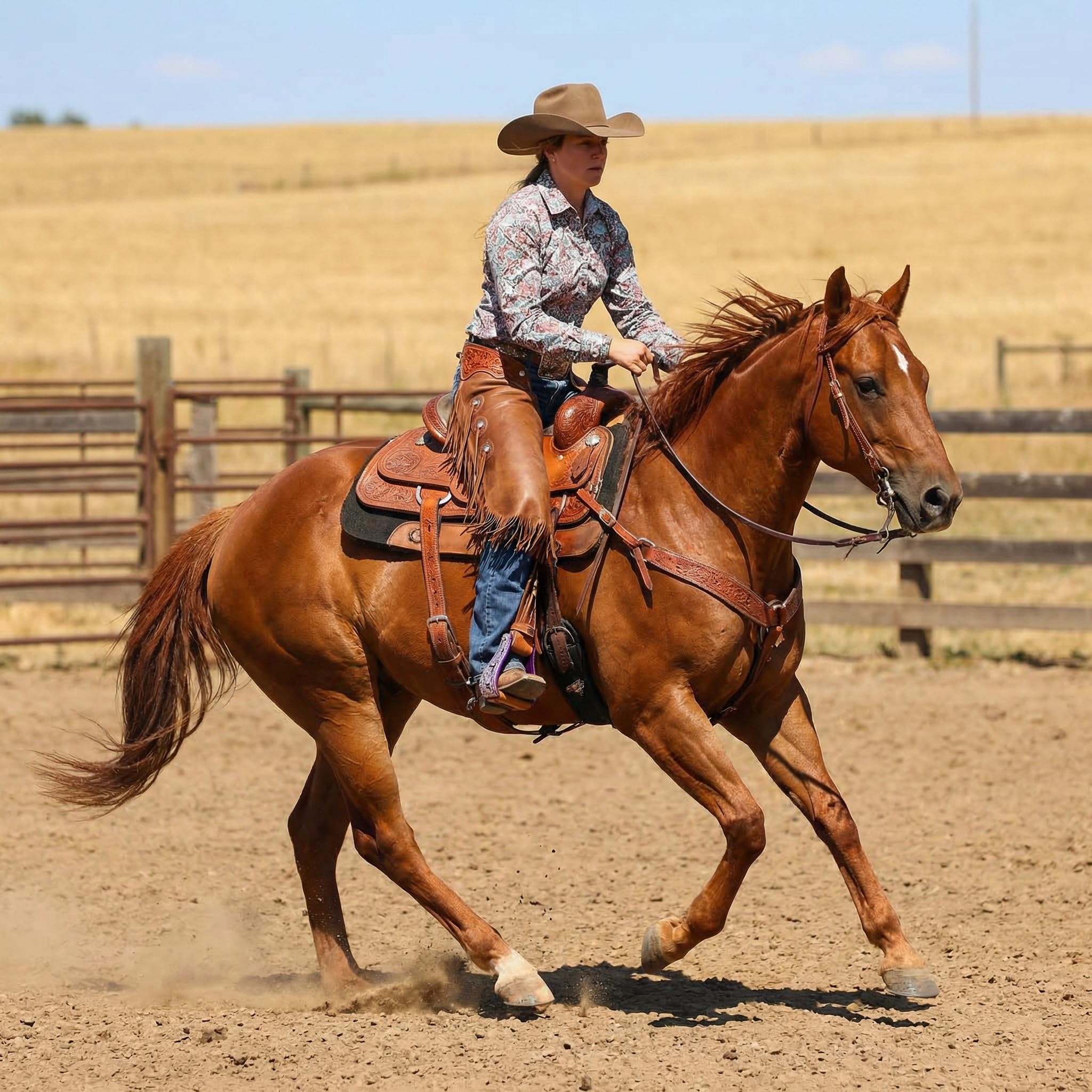 Western Show - Sillín de caballo con estribos de cuero de aluminio grabado en cruz 5145v
