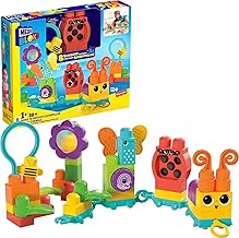 MEGA BLOKS Fisher-Price Sensory Building Blocks Toy, Move n Groove Caterpillar Train with 30 Pieces and Pull String, Toddlers Age 1+ Years, HKN44