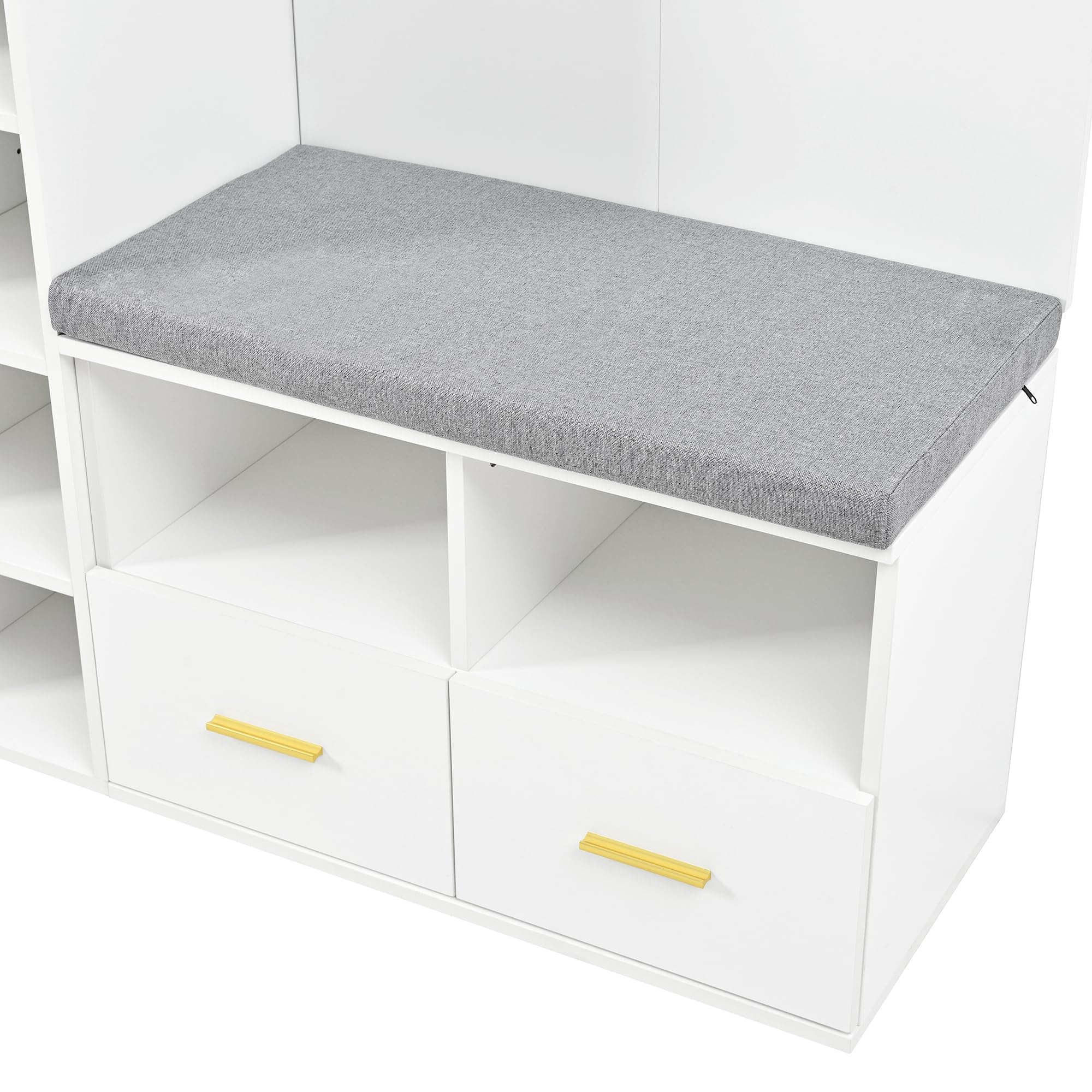 Ensemble de garde-robe avec miroir, banc à chaussures, armoire à chaussures, armoire de couloir, étagère, Gain de Place, avec 1 tiroir et 3 Crochets, pour Couloir, Chambre (Blanc, 120x35x190cm)