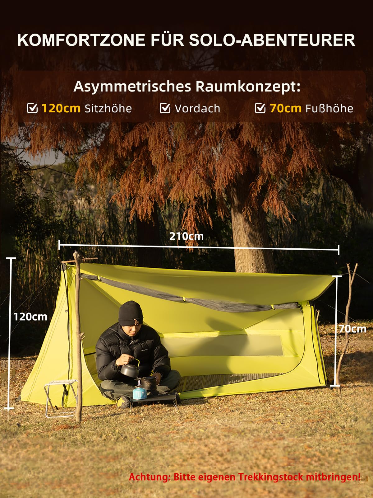 TOMOUNT Ultraleichte Nylon Trekking Shelter EIN-Mann Zelt Kleine Packungsgröße Zeltbahn, 4 Saison Wasserdicht & Winddicht Kompakt Trekkingzelt für Hiking, Wandern, Camping, Outdoor
