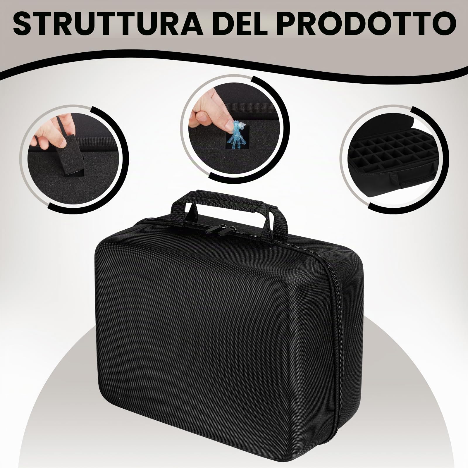 Miniature, scatola di trasporto con 116 slot per miniature con 4 strati di schiuma, scatola di trasporto per miniature RPG compatibile con Warhammer 40k e DND Minis, Nero