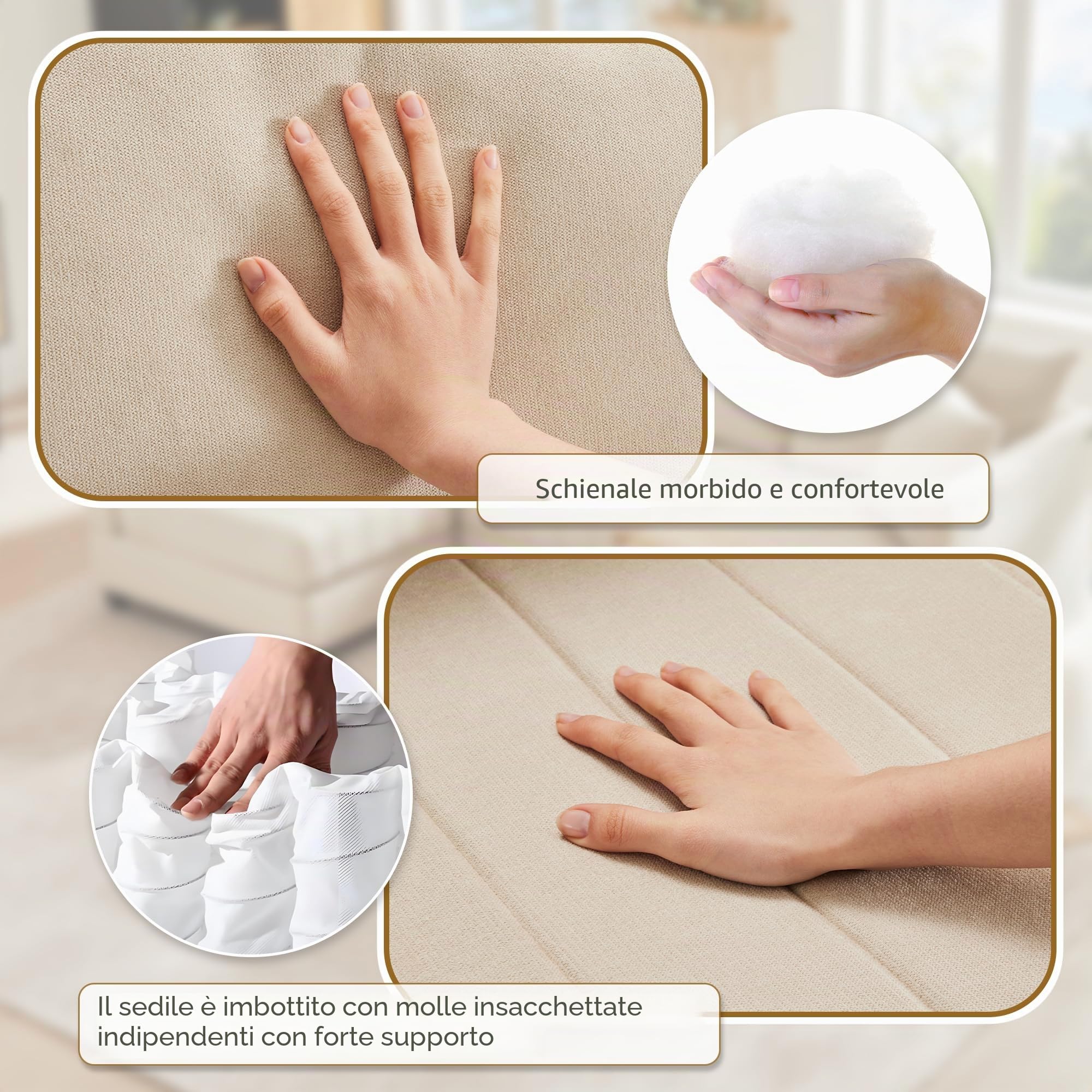 Divano moderno ad angolo, 220x194x85cm, divano a 5 posti, divano a L con poggiapiedi trasformabile e 2 cuscini, a righe verticali, divani combinato,sofa,Beige